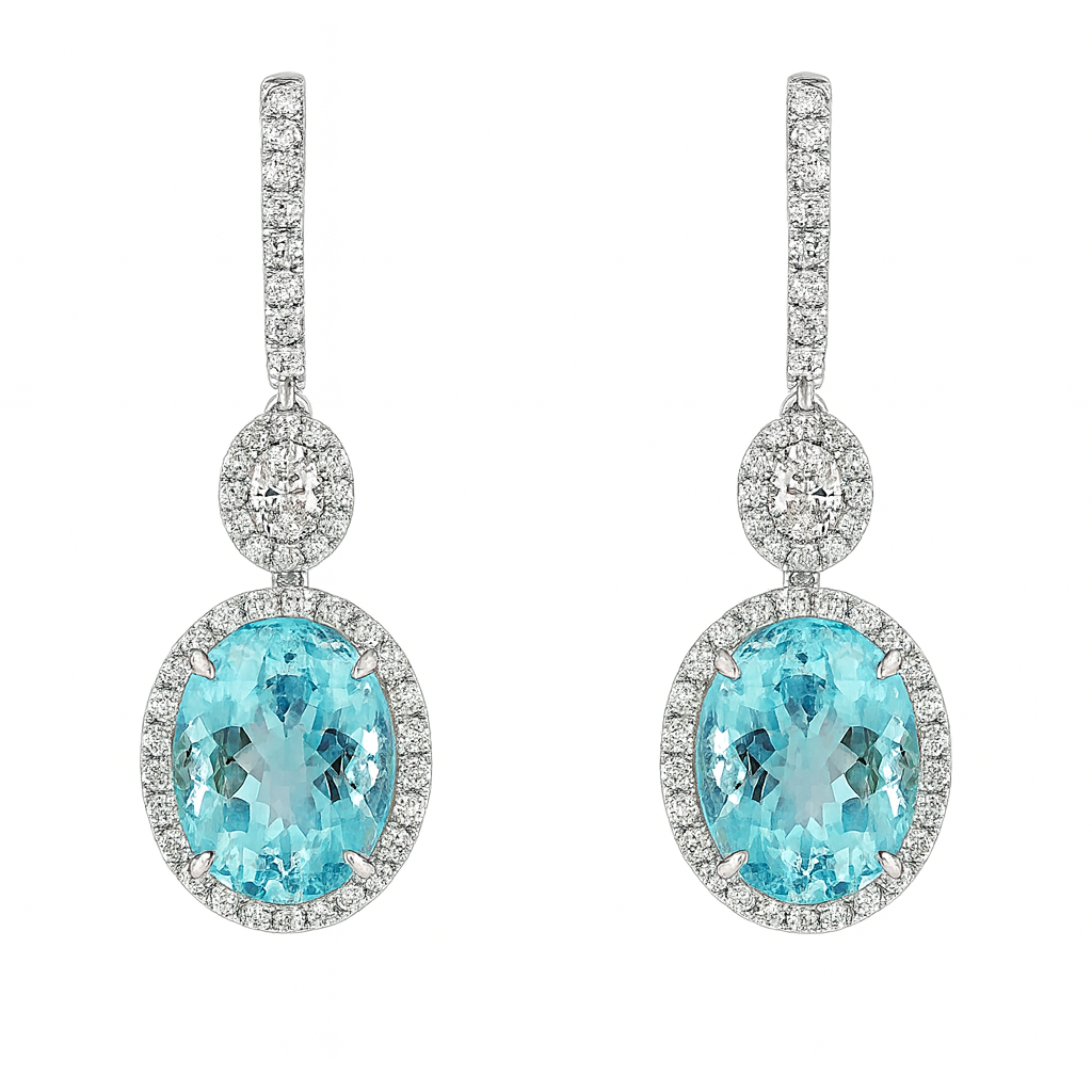 Handmade 18K White Gold Aquamarine Earrings, 13.41ct