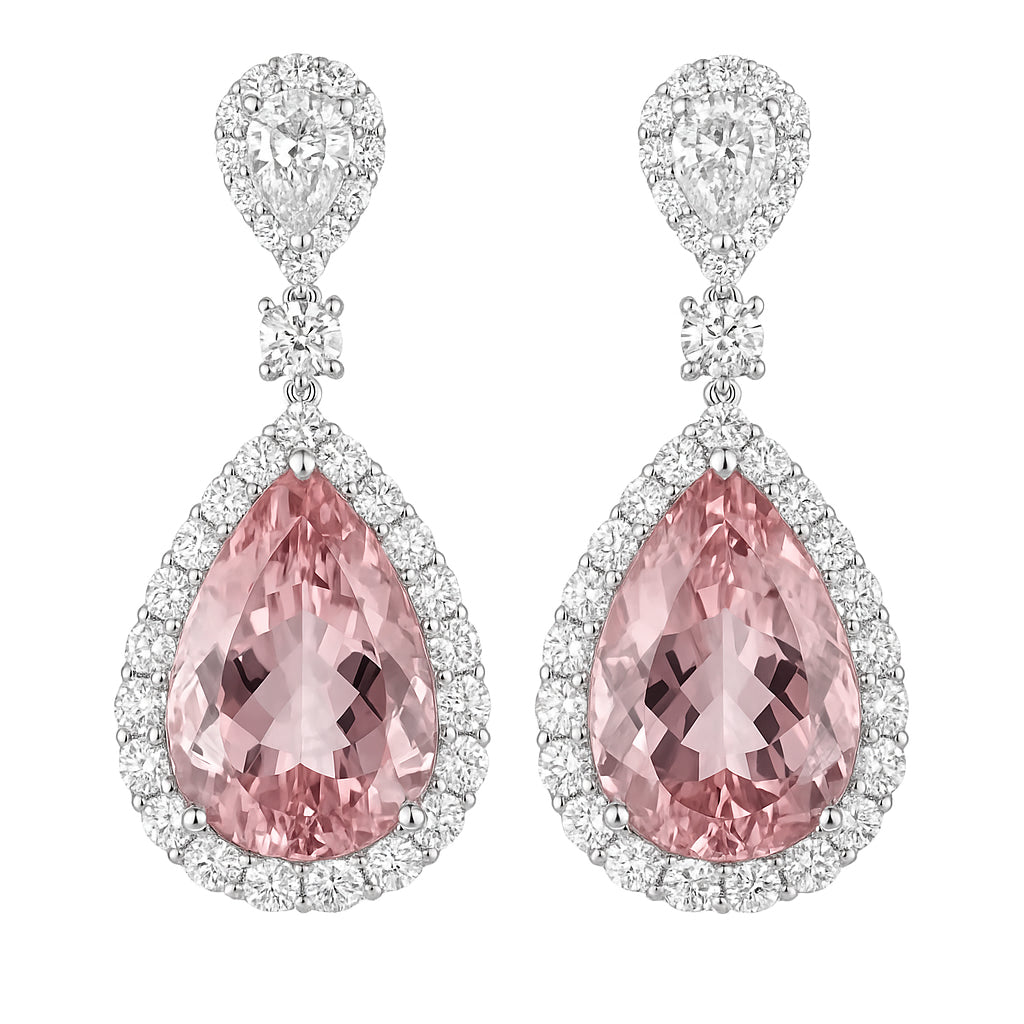 Handmade 18K White Gold Pink Tourmaline Earrings, 8.44ct