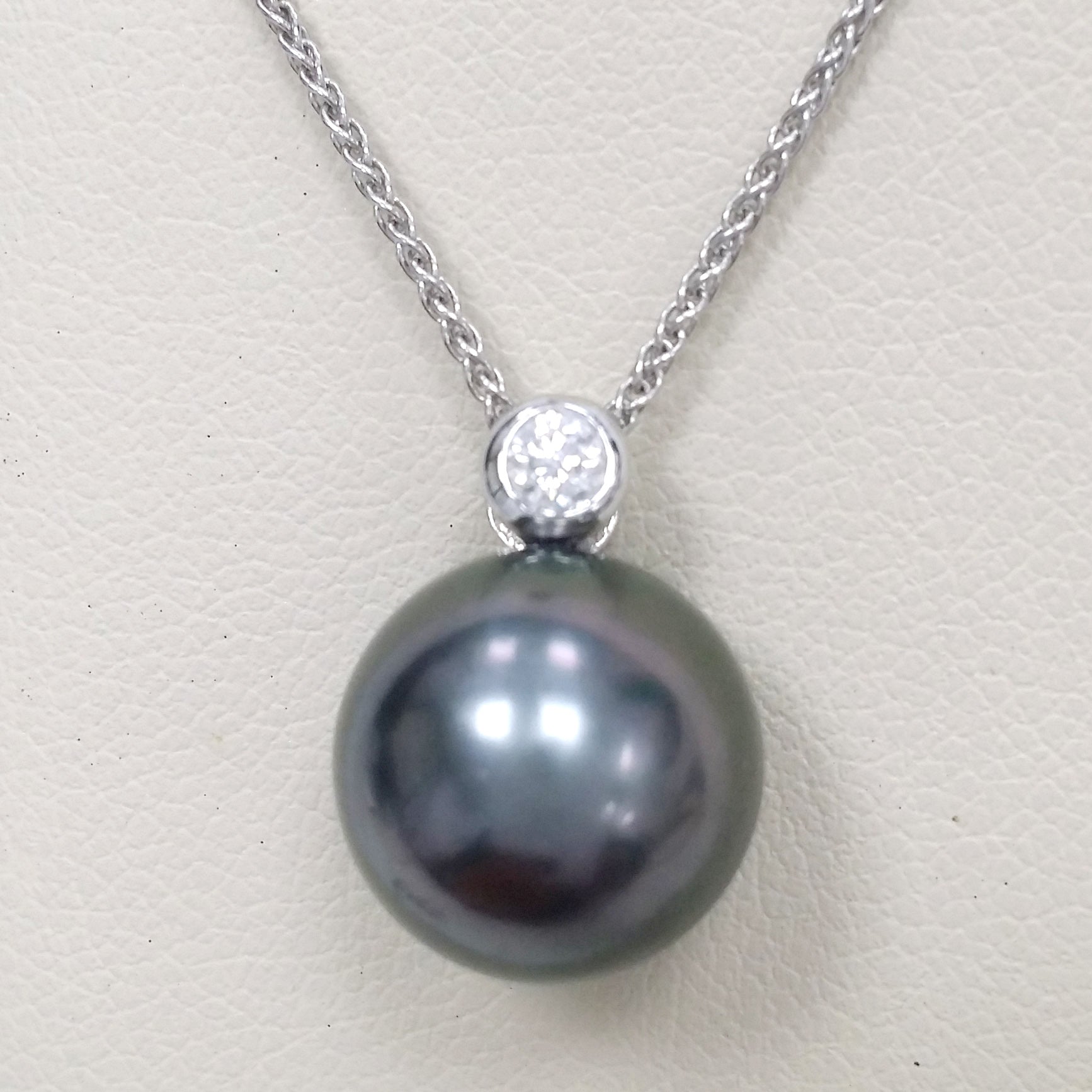 Tahitian Pearl and Bezel Set Diamond Pendant