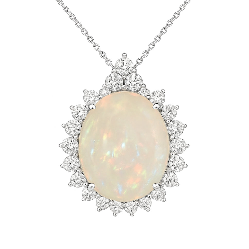 Handmade 18K White Gold Opal Pendant, 11.09ct