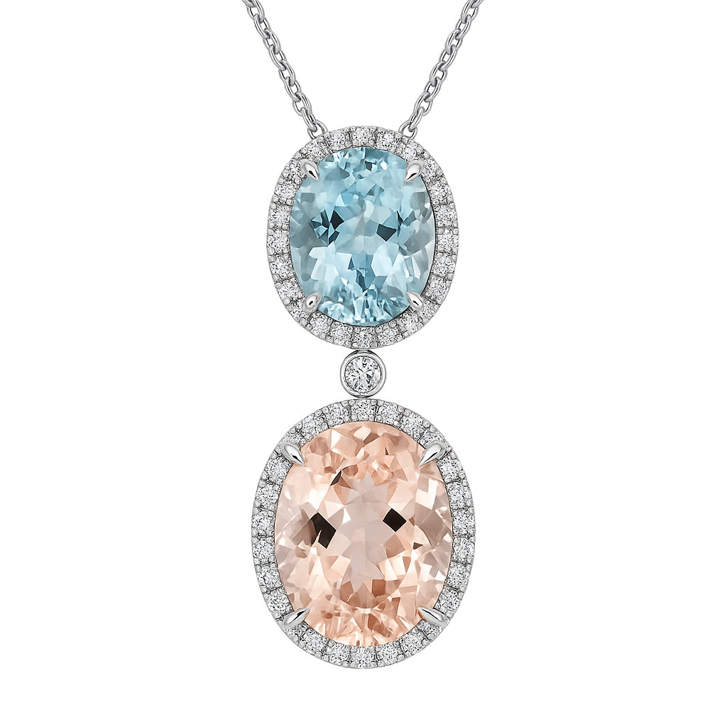 Handmade 18K White Gold Morganite and Aquamarine Pendant, 6.68ct