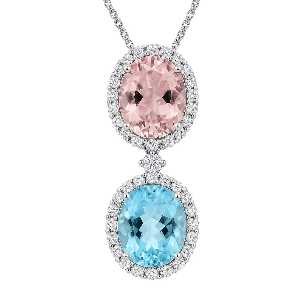 Handmade 18K White Gold Aquamarine Tourmaline Pendant, 8.36ct