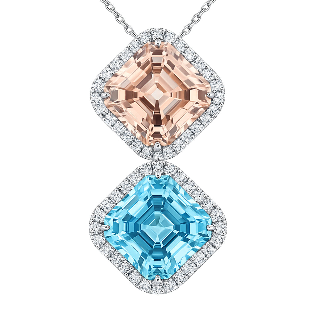 Handmade 18K White Gold Aquamarine Morganite Pendant, 19.19ct