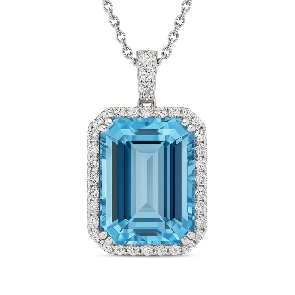 Handmade 18K White Gold Aquamarine Pendant, 9.26ct