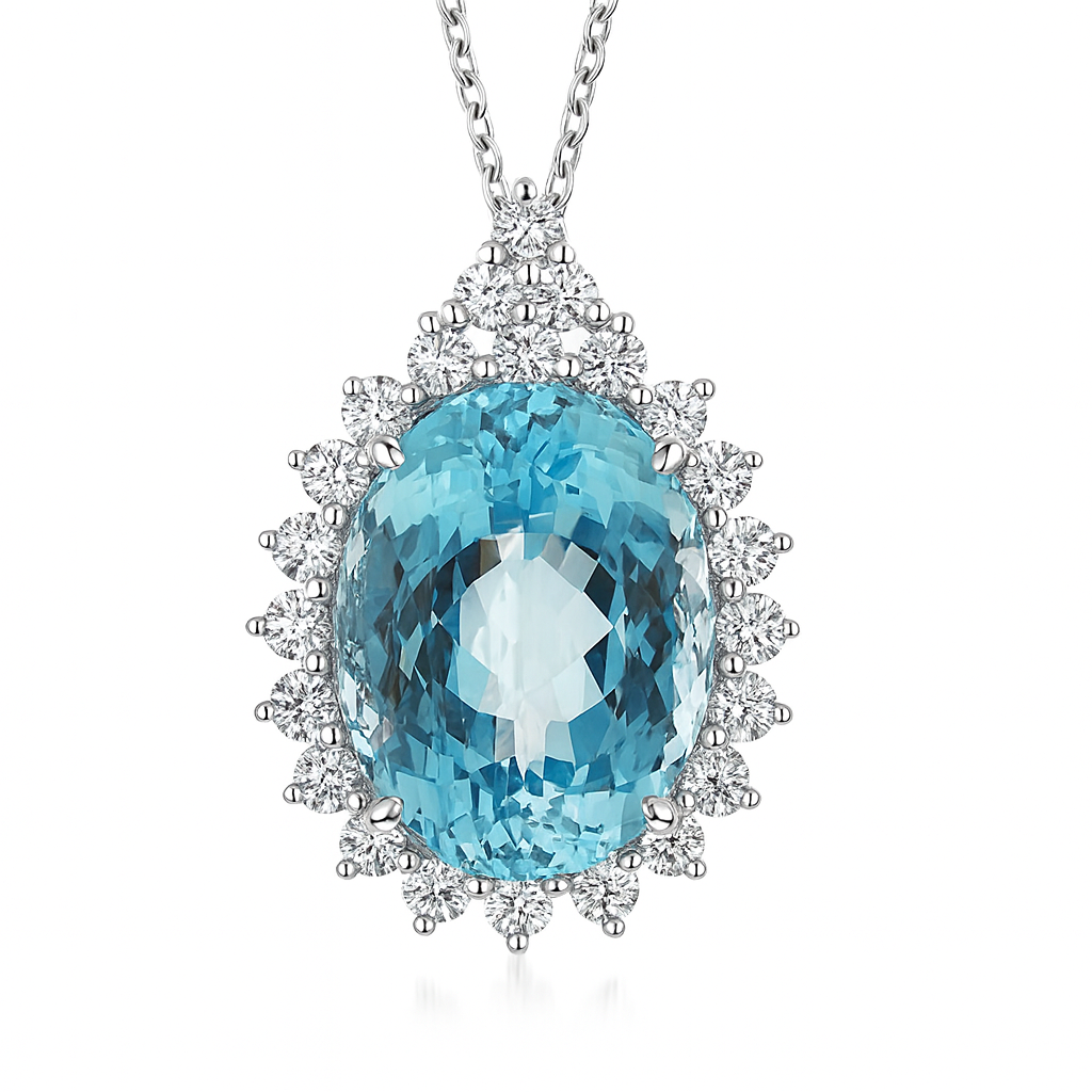 Handmade 18K White Gold Aquamarine Pendant, 11.34ct