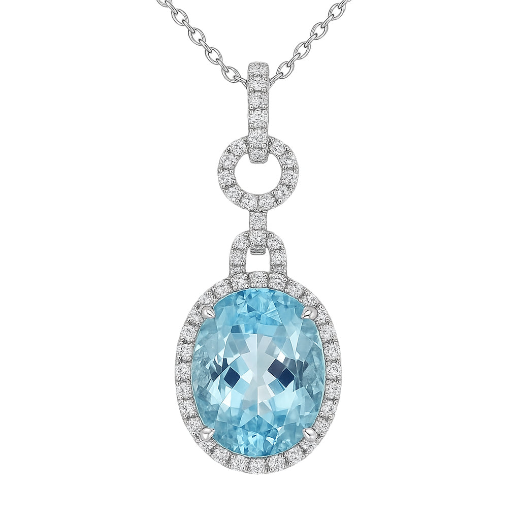 Handmade 18K White Gold Aquamarine Pendant, 12mm, 12.33ct