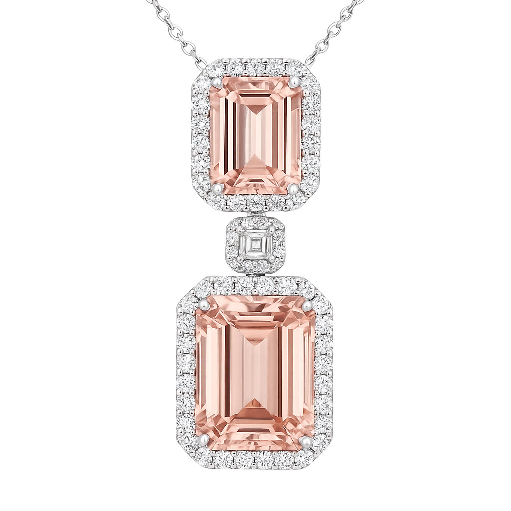 Handmade 18K White Gold Morganite Emerald Pendant, 13.13ct