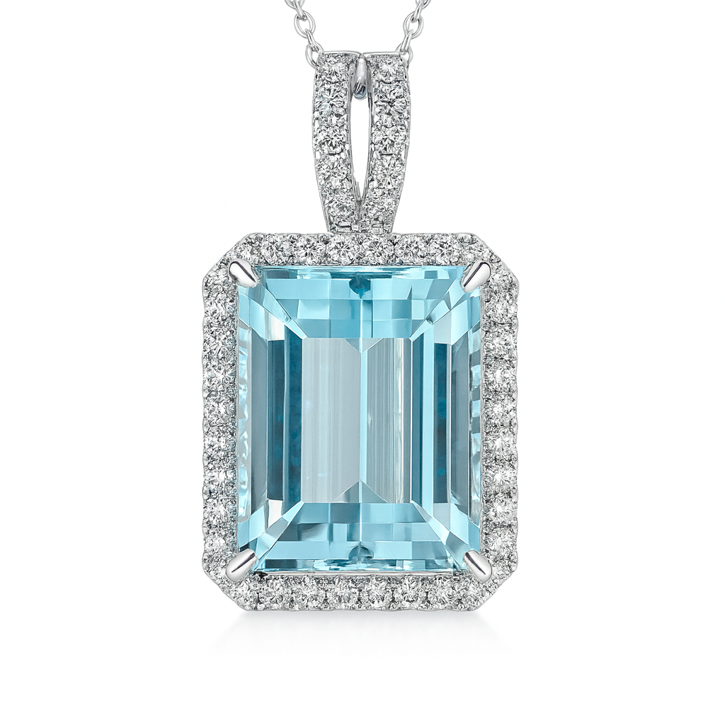 Handmade 18K White Gold Aquamarine Pendant, 39.53ct