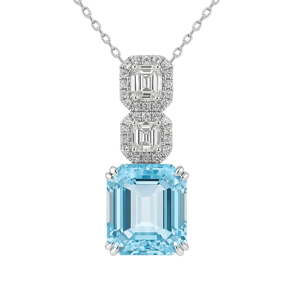 Handmade 18K White Gold Aquamarine Pendant, 6.95ct