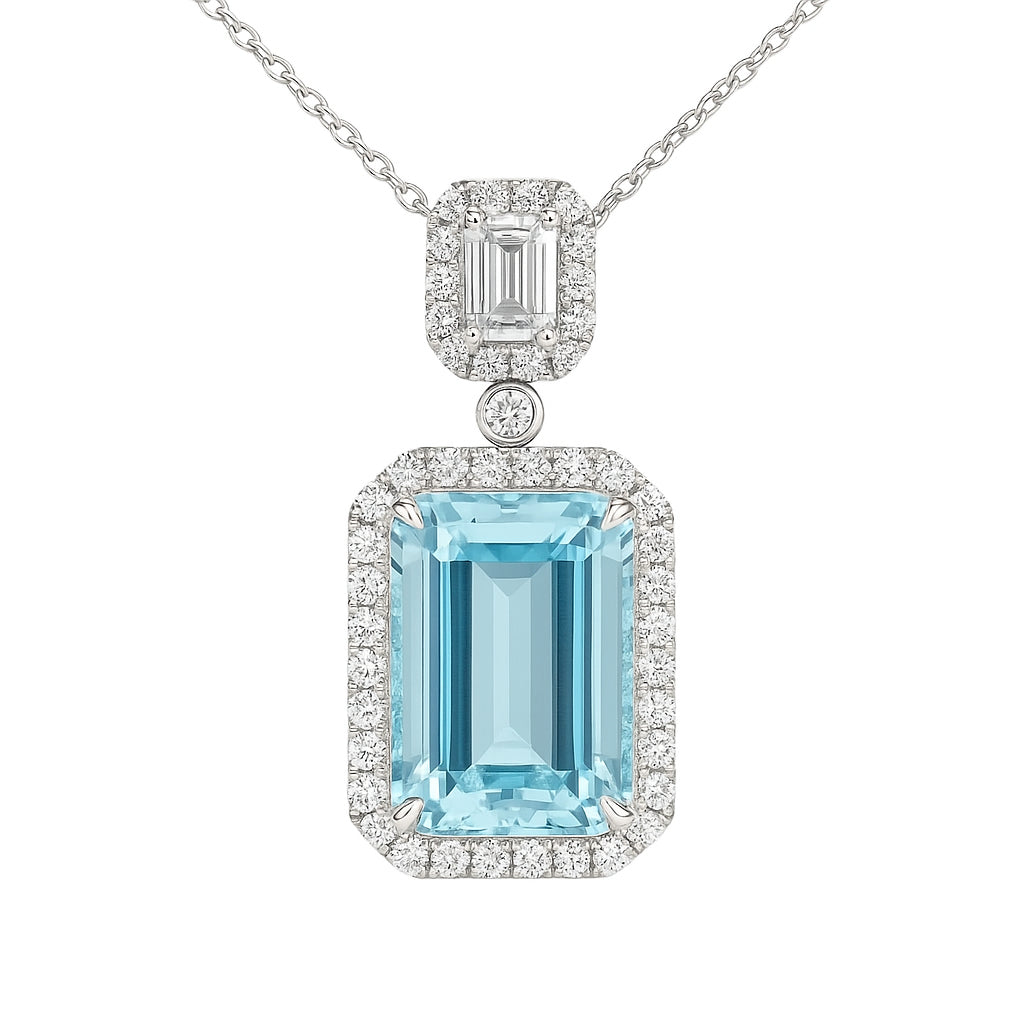 Handmade 18K White Gold Aquamarine Pendant, 8.80ct