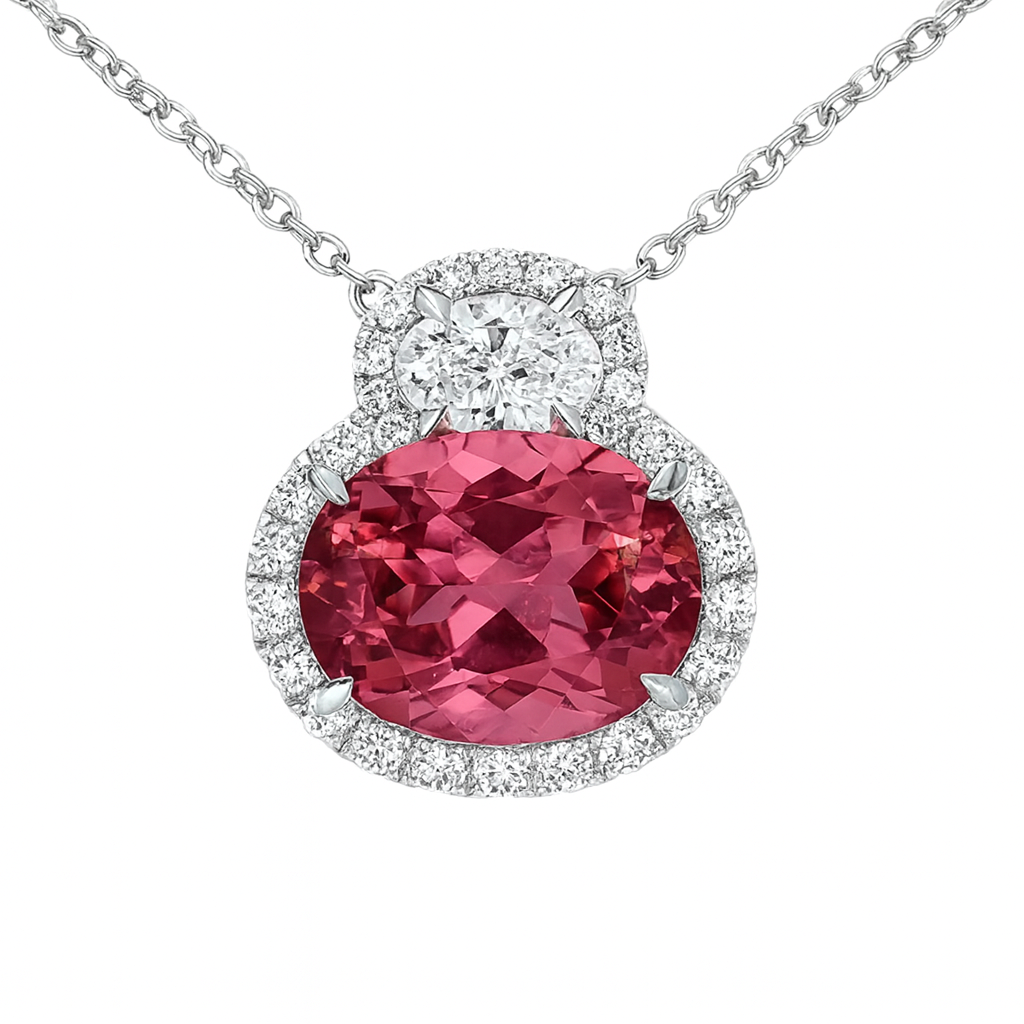 Handmade 18K White Gold Pink Tourmaline Pendant, 4.07ct