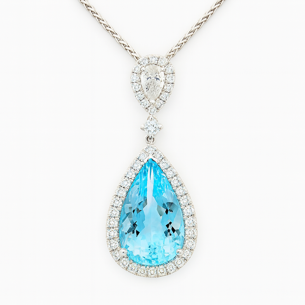 Handmade 18K White Gold Aquamarine Pendant, 7.33ct