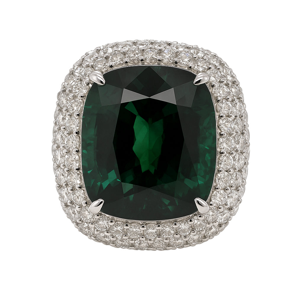 Handmade 18K White Gold Tourmaline Ring, 12.52ct