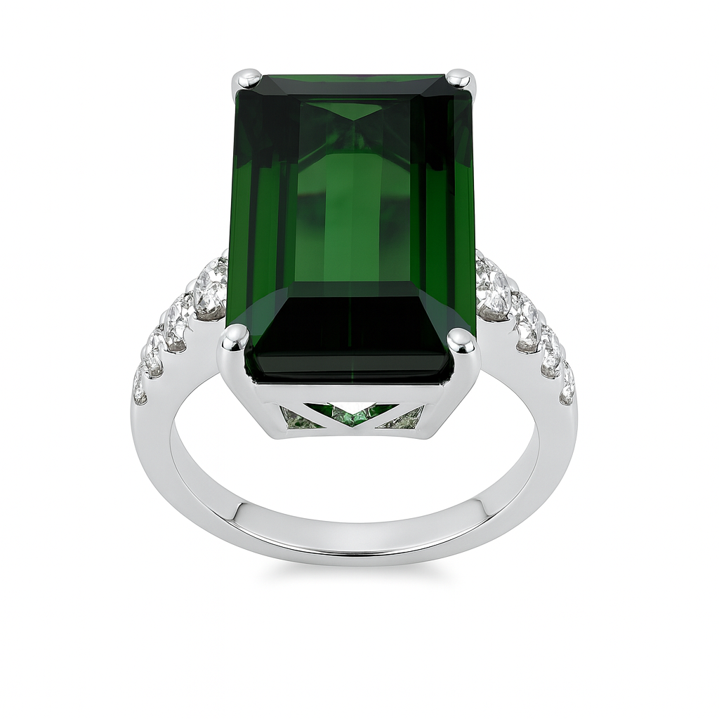 Handmade 18K White Gold Tourmaline Ring, 10.26ct