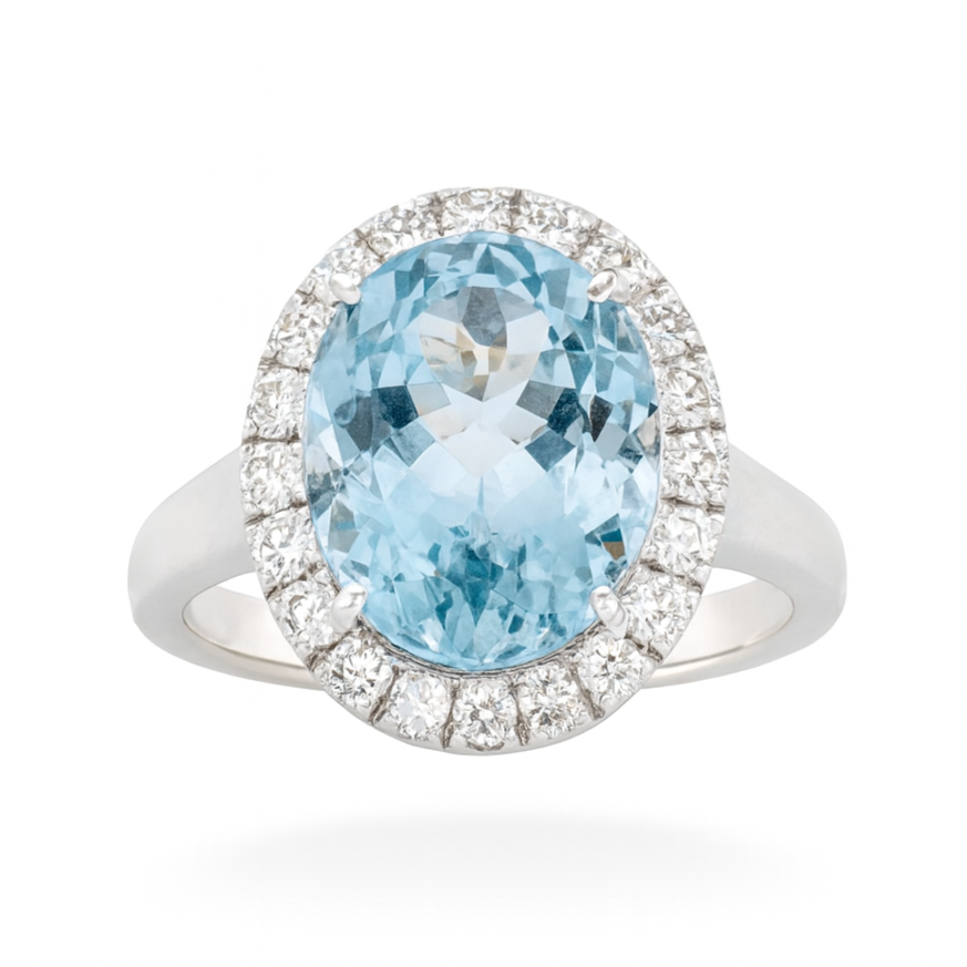 Handmade 18K White Gold Aquamarine Ring, 5.39ct