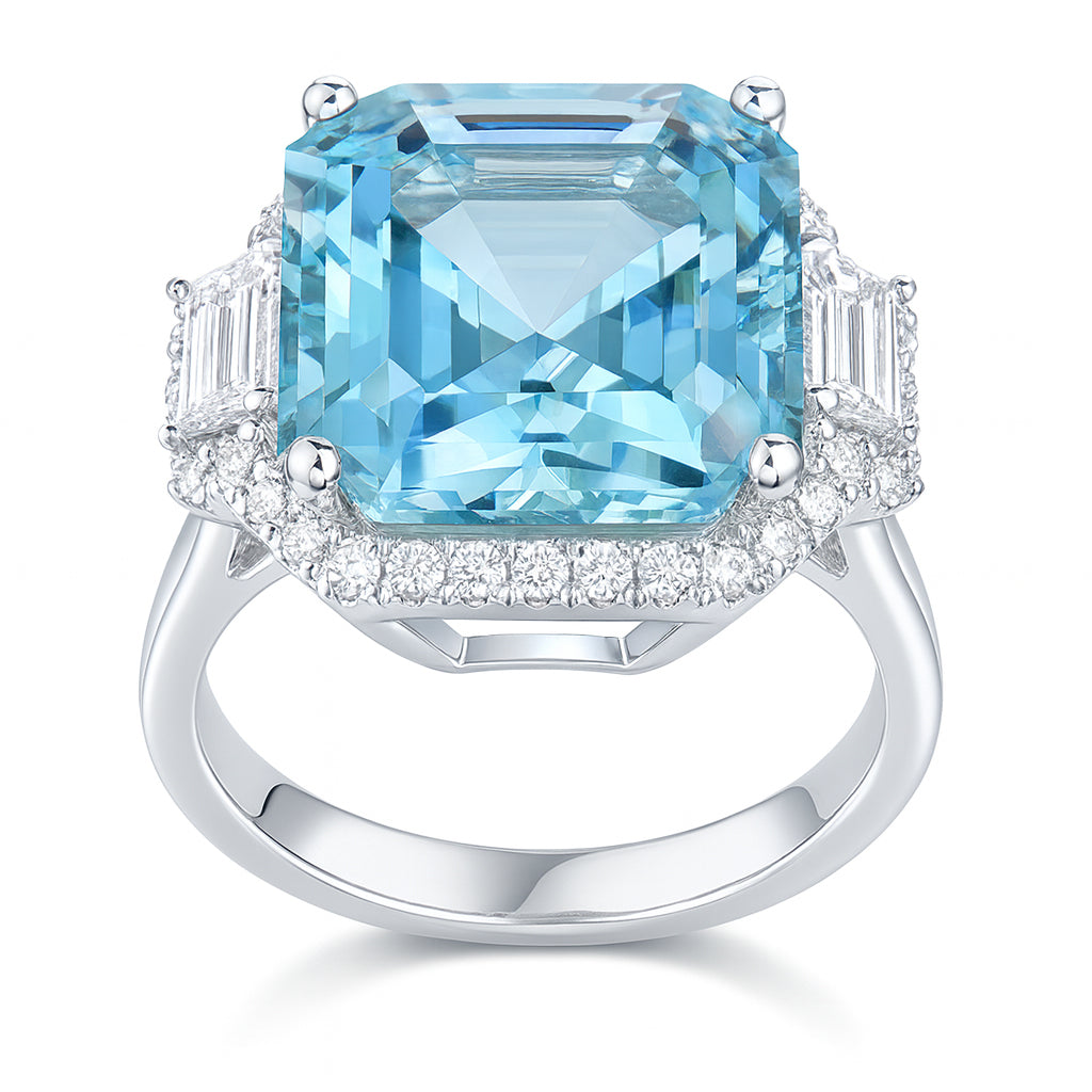 Handmade 18K White Gold Aquamarine Ring, 8.18ct