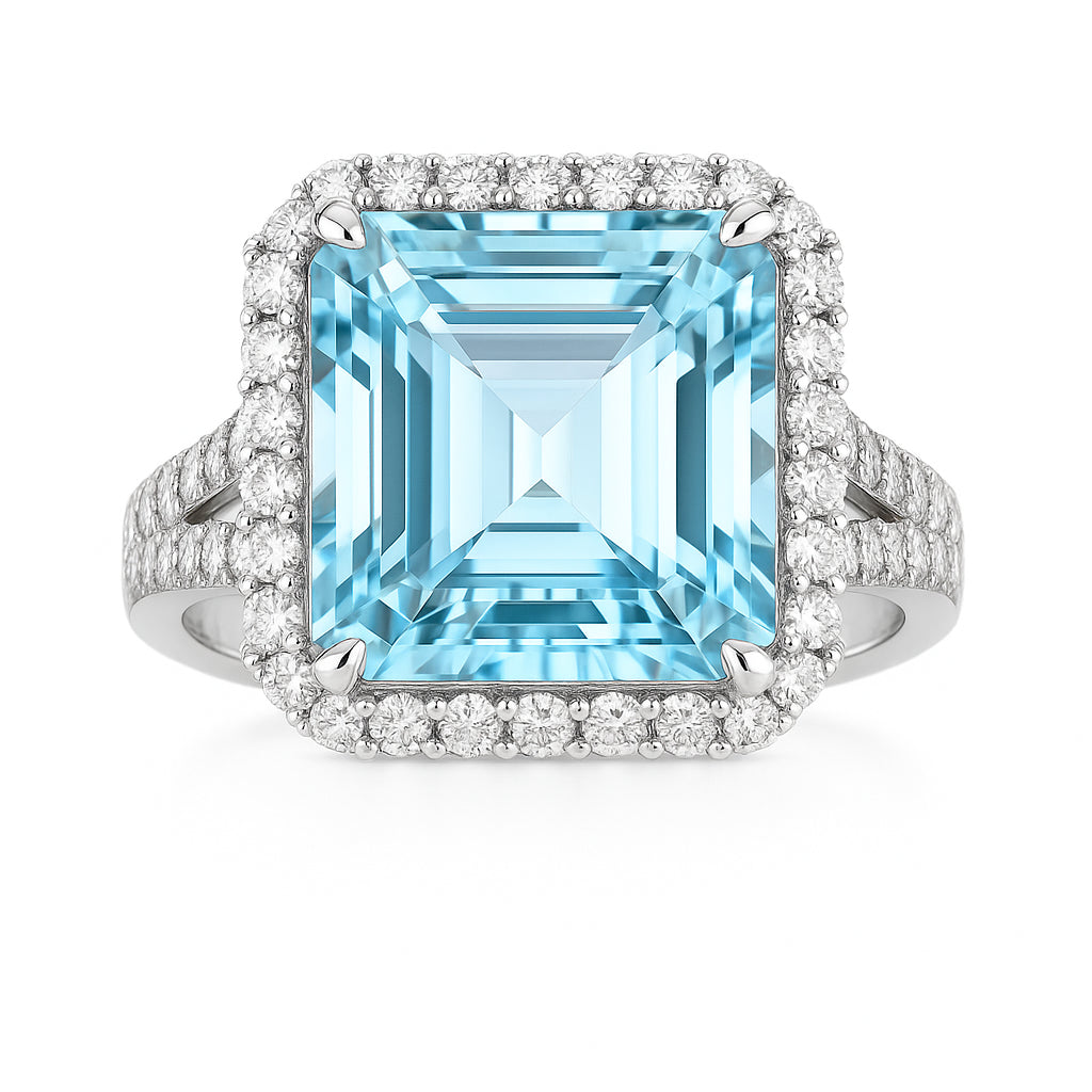 Handmade 18K White Gold Aquamarine Ring, 5.94ct