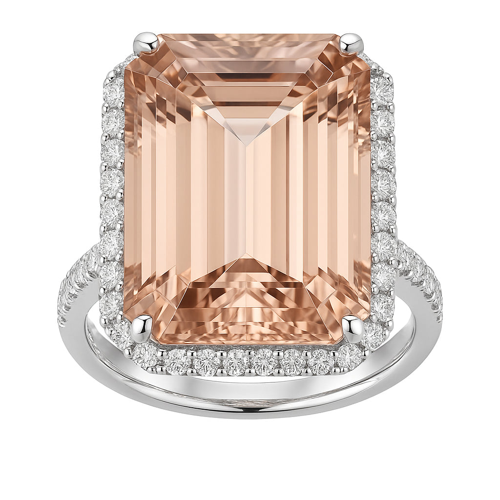 Handmade 18K White Gold Morganite Ring, 12.38ct
