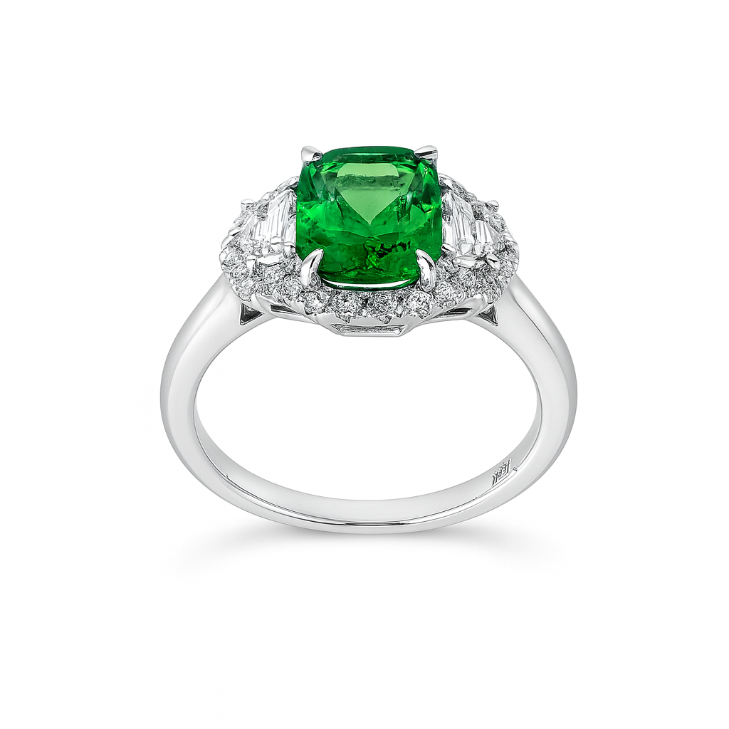 Handmade 18K White Gold Tsavorite and Diamond Ring, 1.56ct