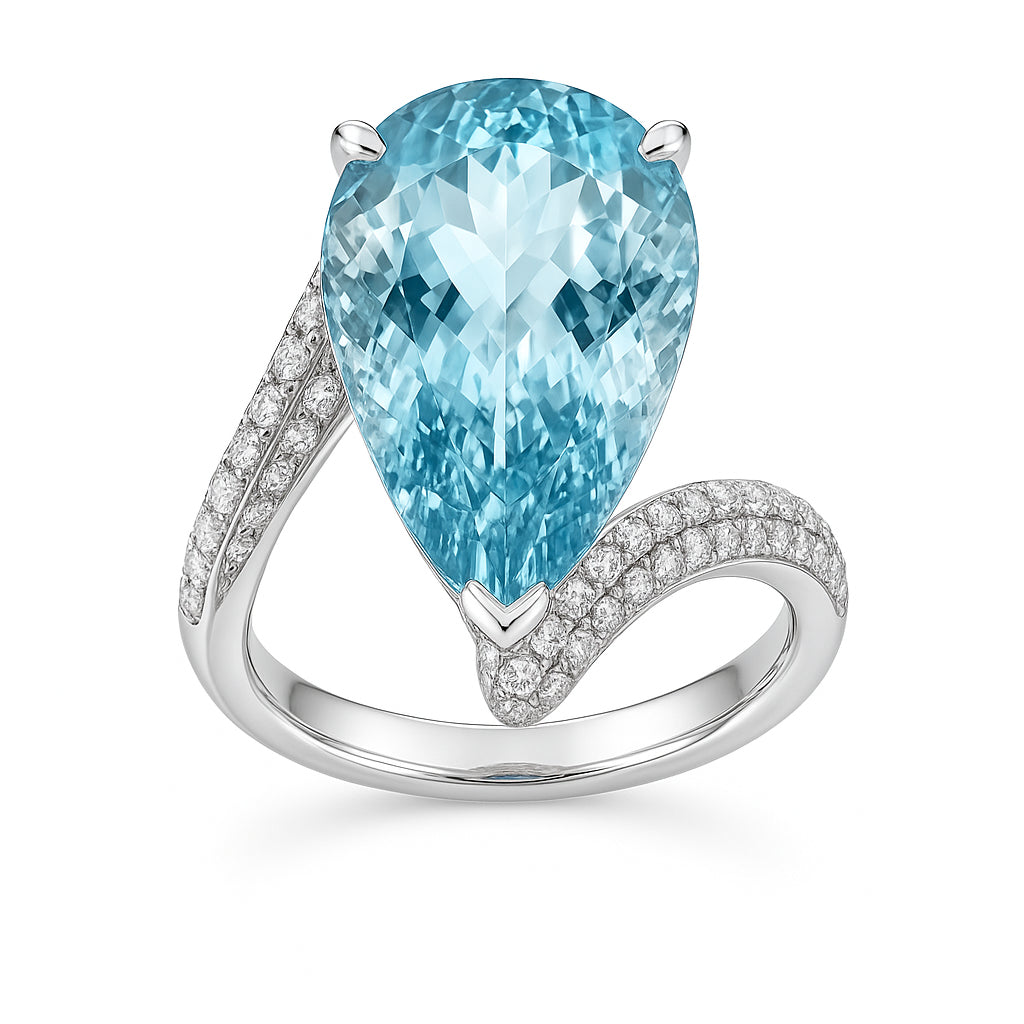 Handmade 18K White Gold Aquamarine Ring, 5.50ct
