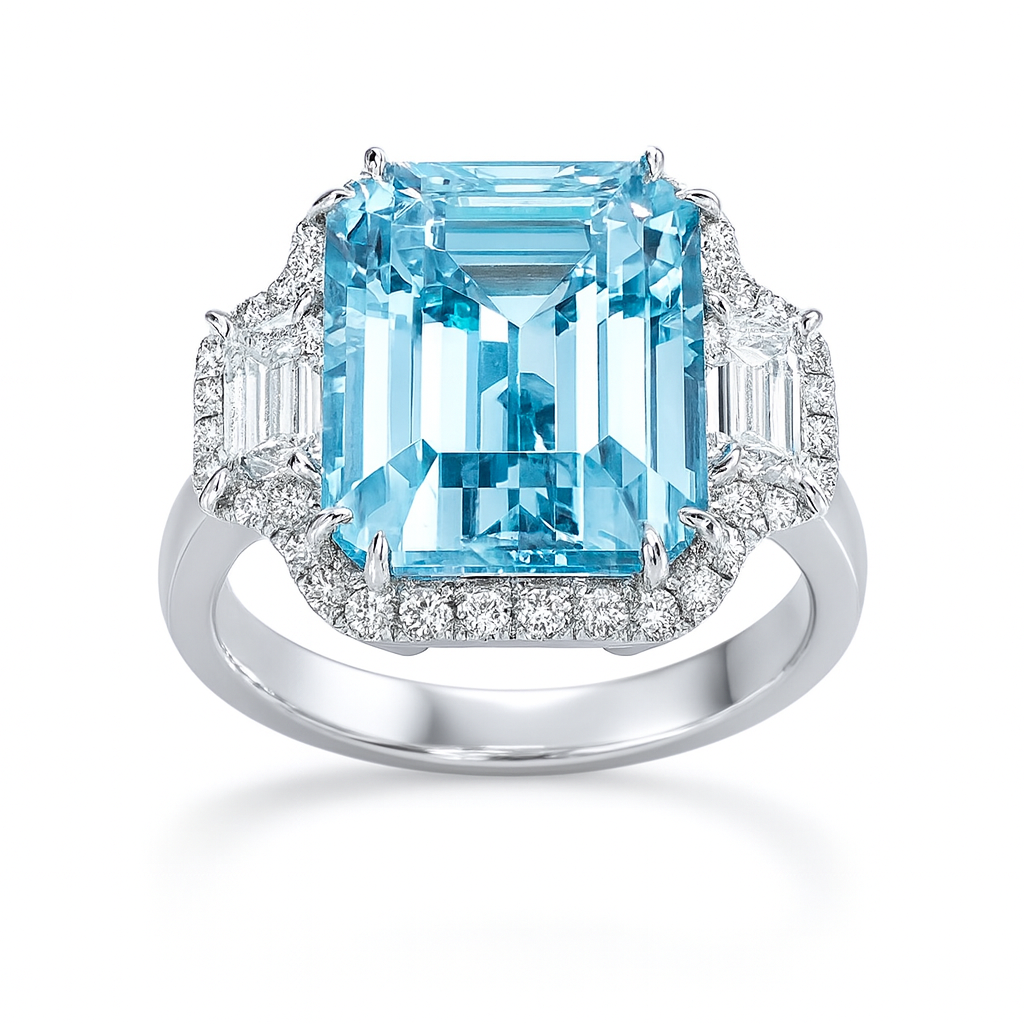 Handmade 18K White Gold Aquamarine Ring, 4.56ct