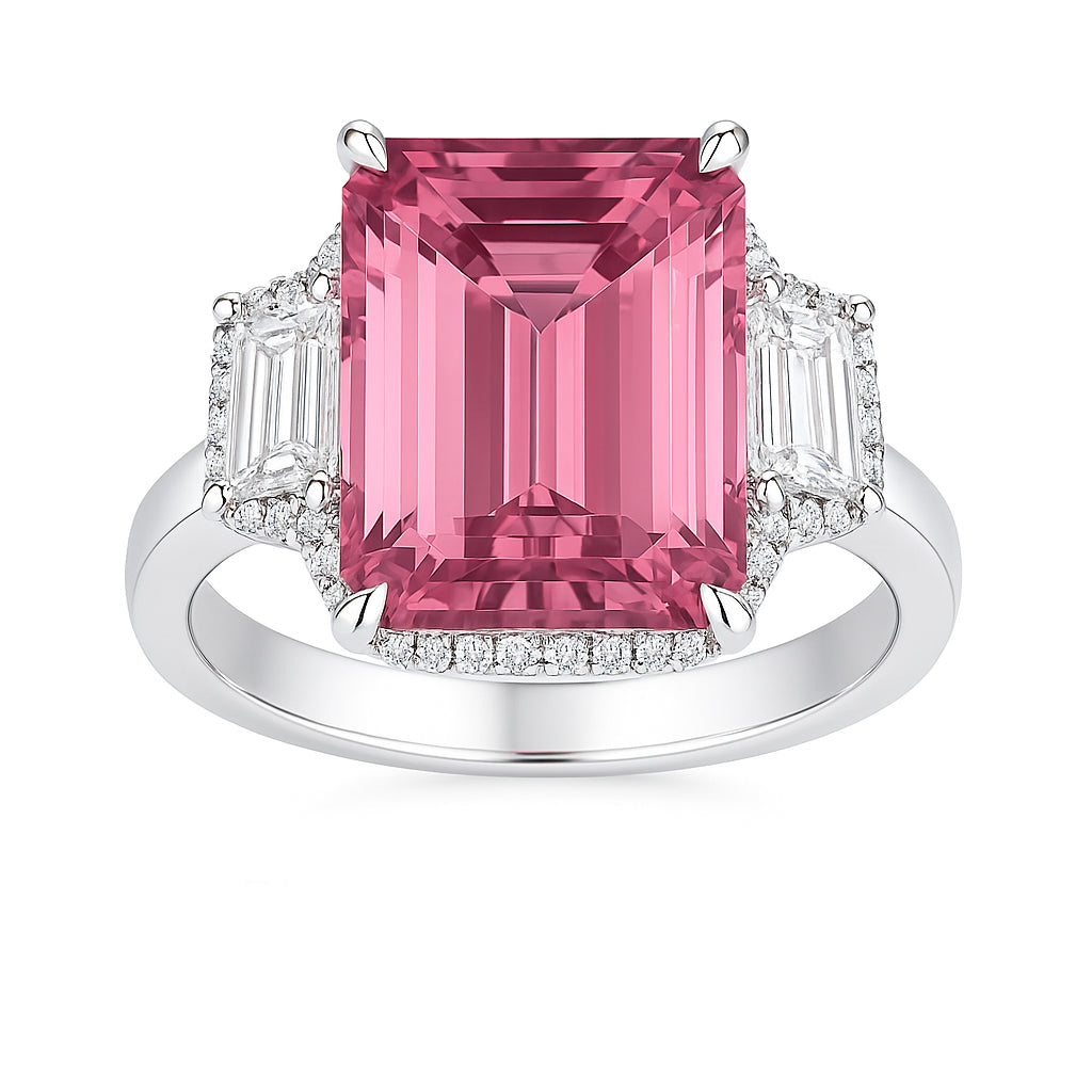 Handmade 18K White Gold Pink Tourmaline Ring, 9.66ct
