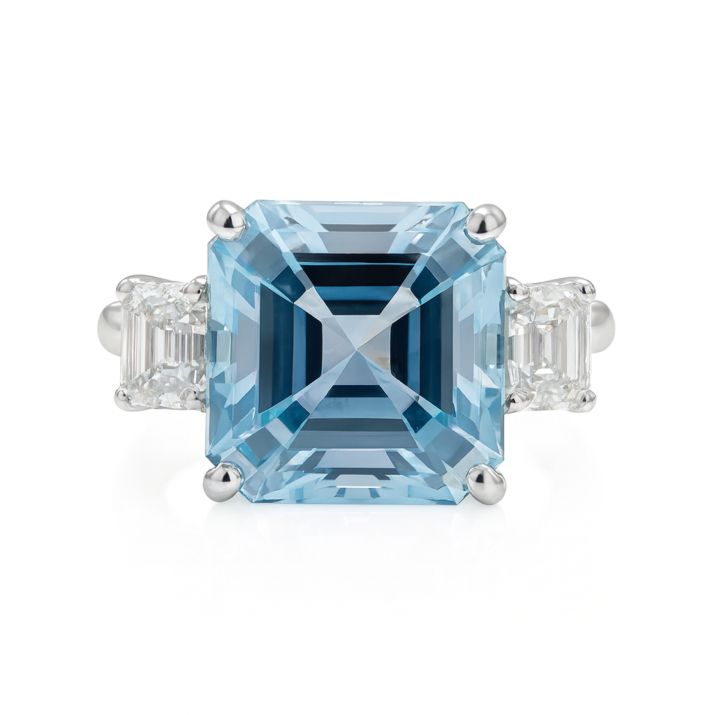 Handmade Platinum Aquamarine Diamond Ring, 6.99ct