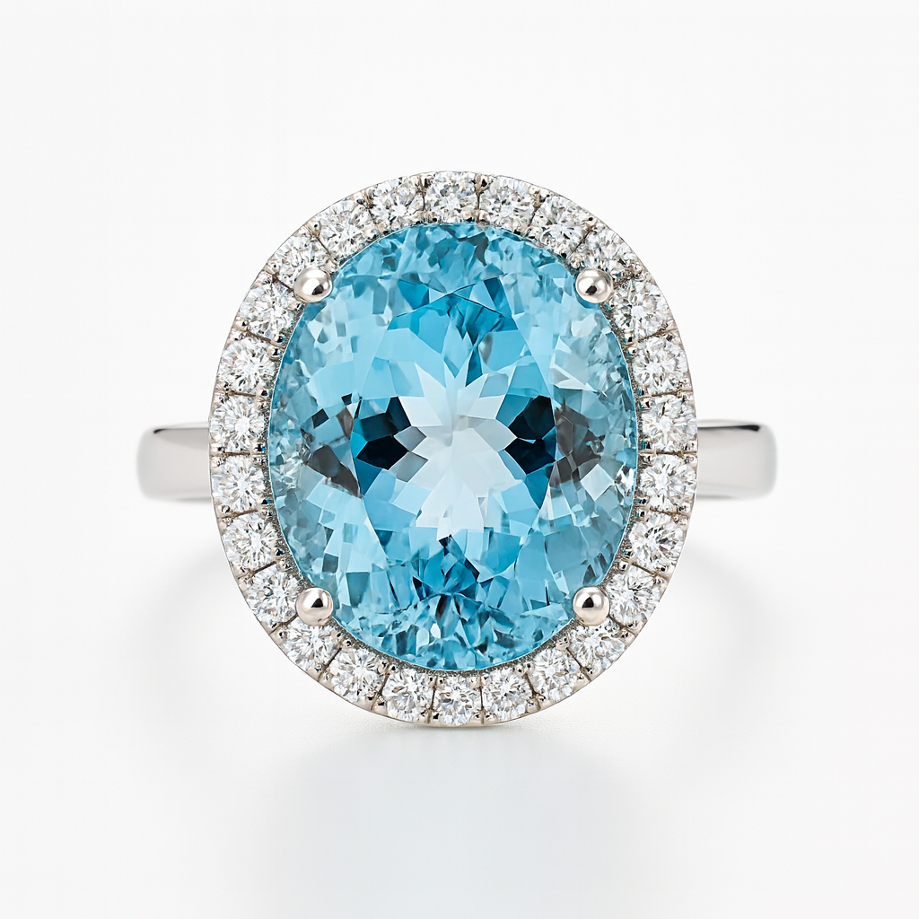 Handmade 18K White Gold Aquamarine Ring, 7.70ct