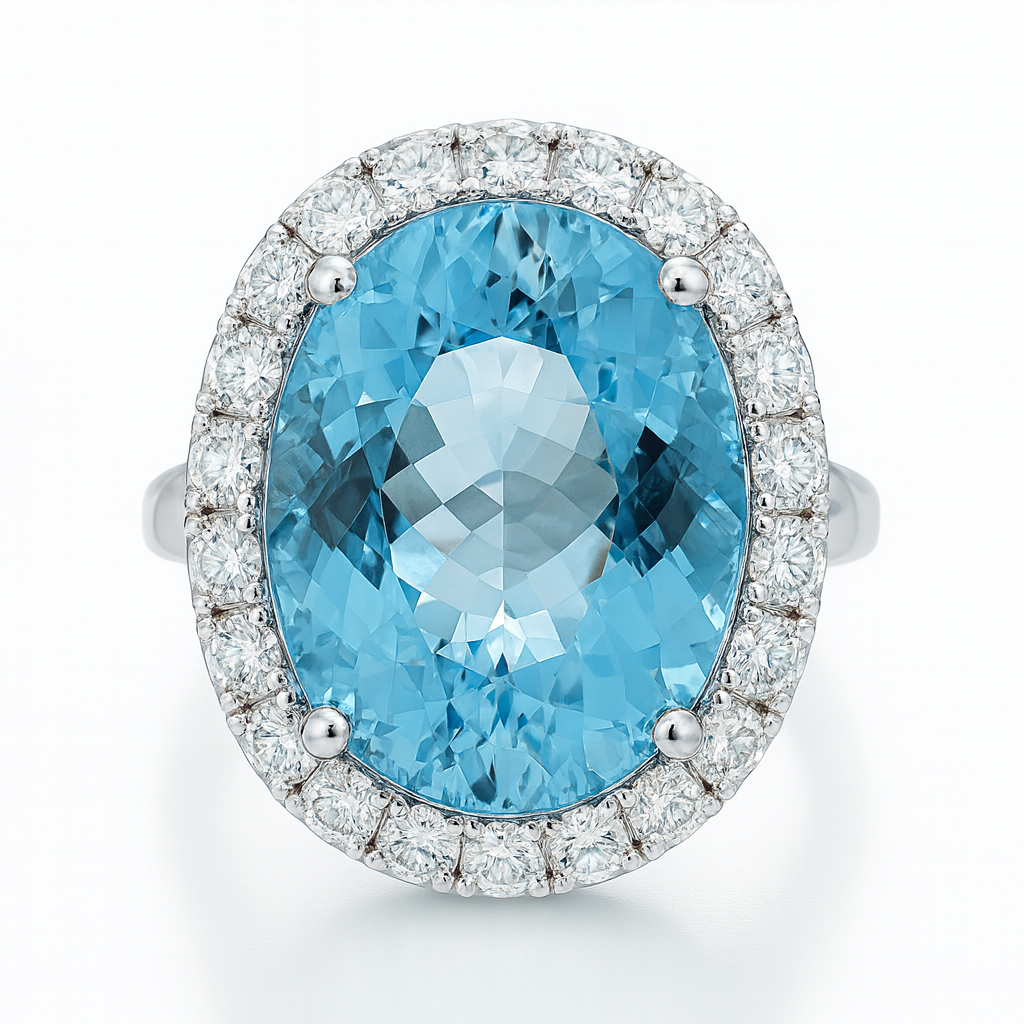 Handmade 18K White Gold Aquamarine Ring, 11.18ct