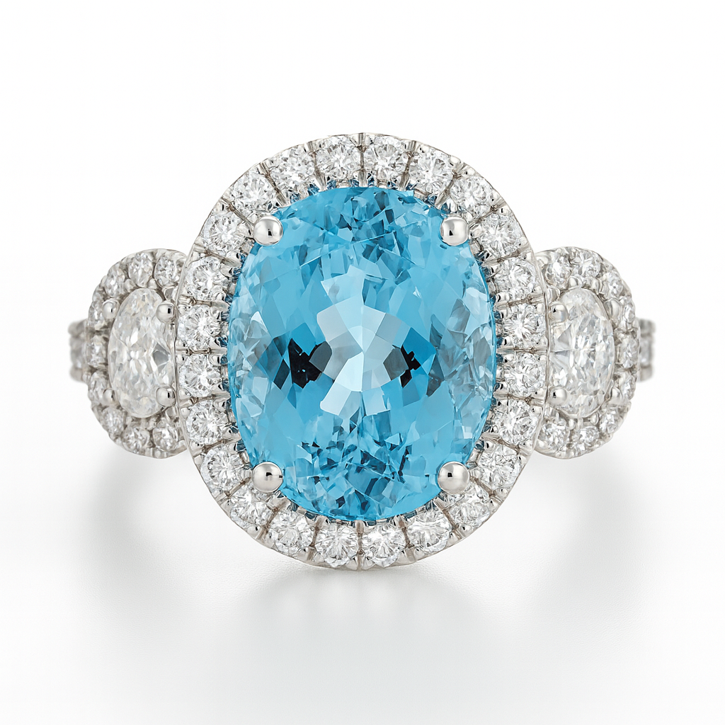Handmade 18K White Gold Aquamarine Ring, 7.03ct