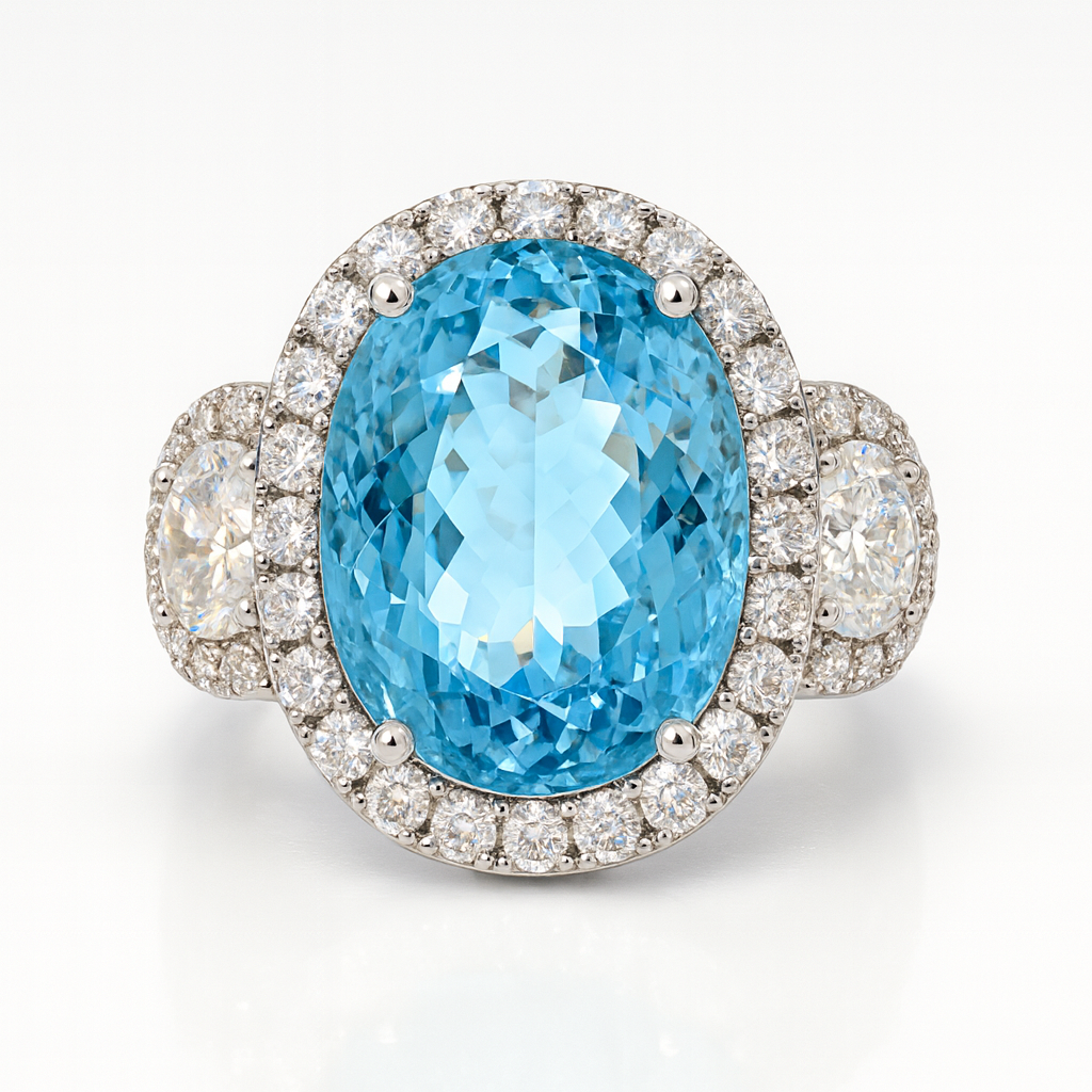 Handmade 18K White Gold Aquamarine Ring, 11.07ct