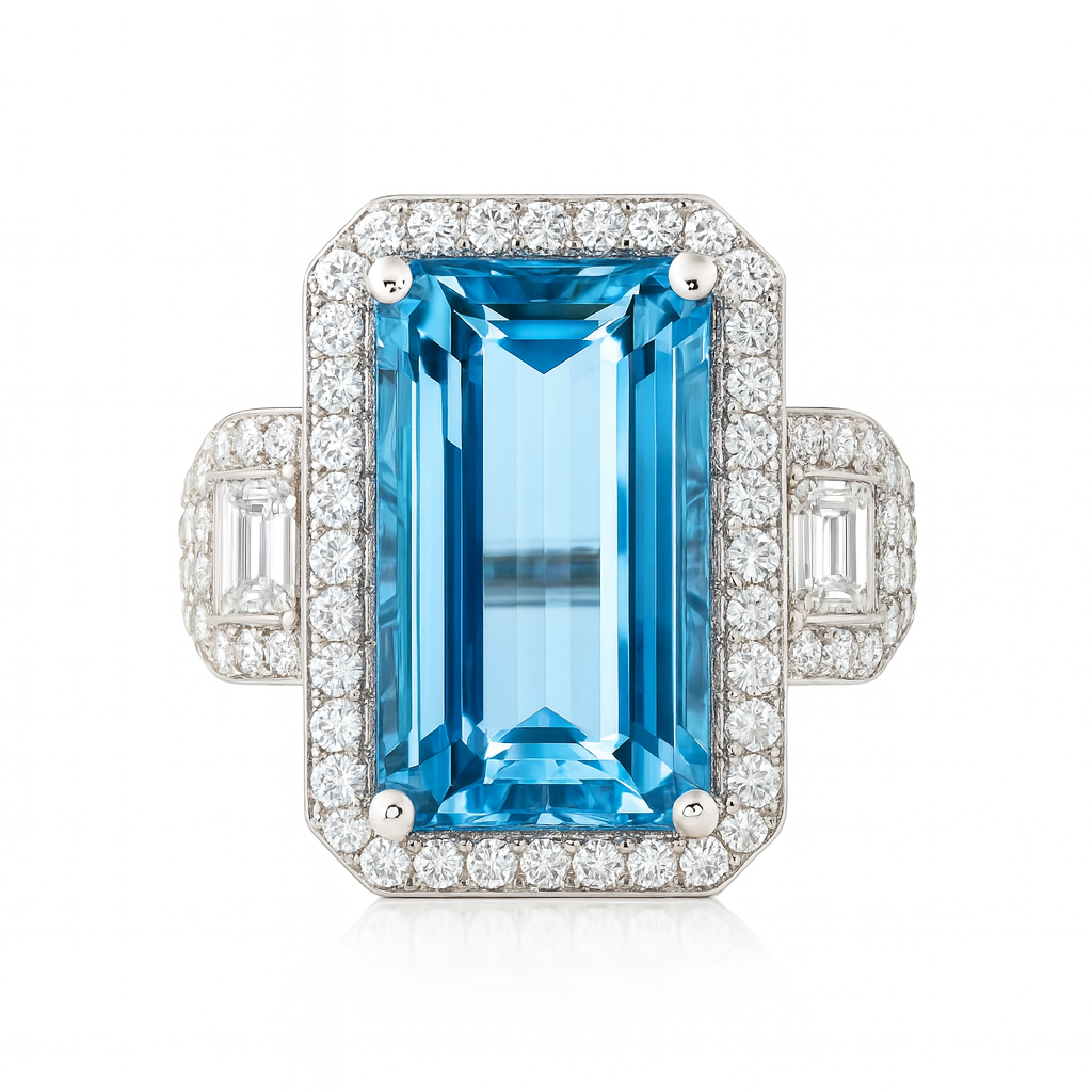 Handmade 18K White Gold Aquamarine Ring, 8.38ct