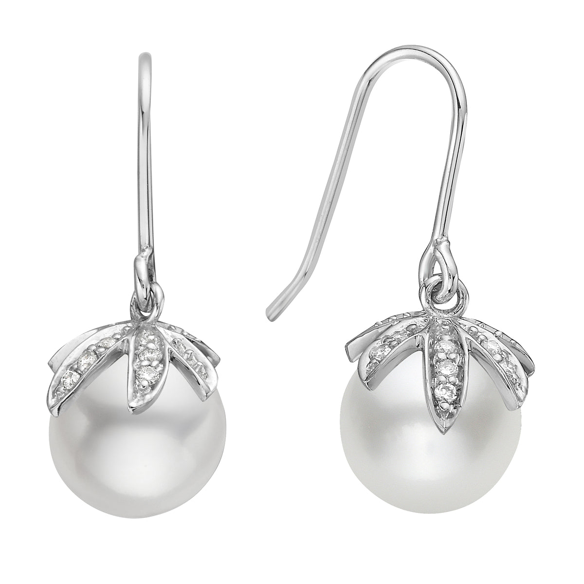 14K White Gold Freshwater Pearl Hook Earrings, 8-9mm