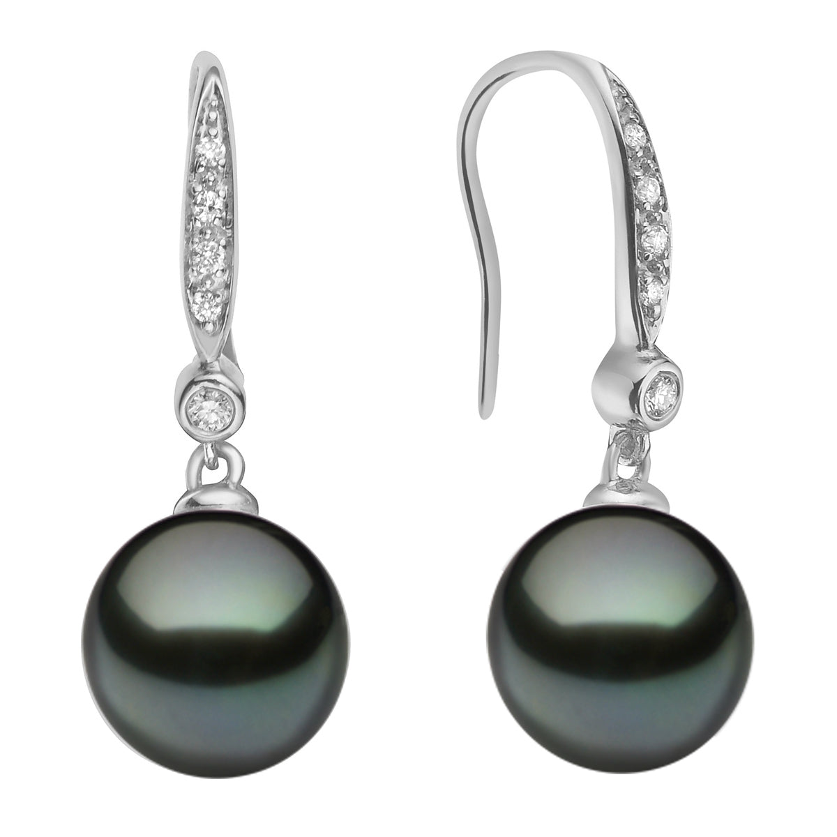 14K White Gold Tahitian Pearl Earrings, 8-9mm, 0.1ct