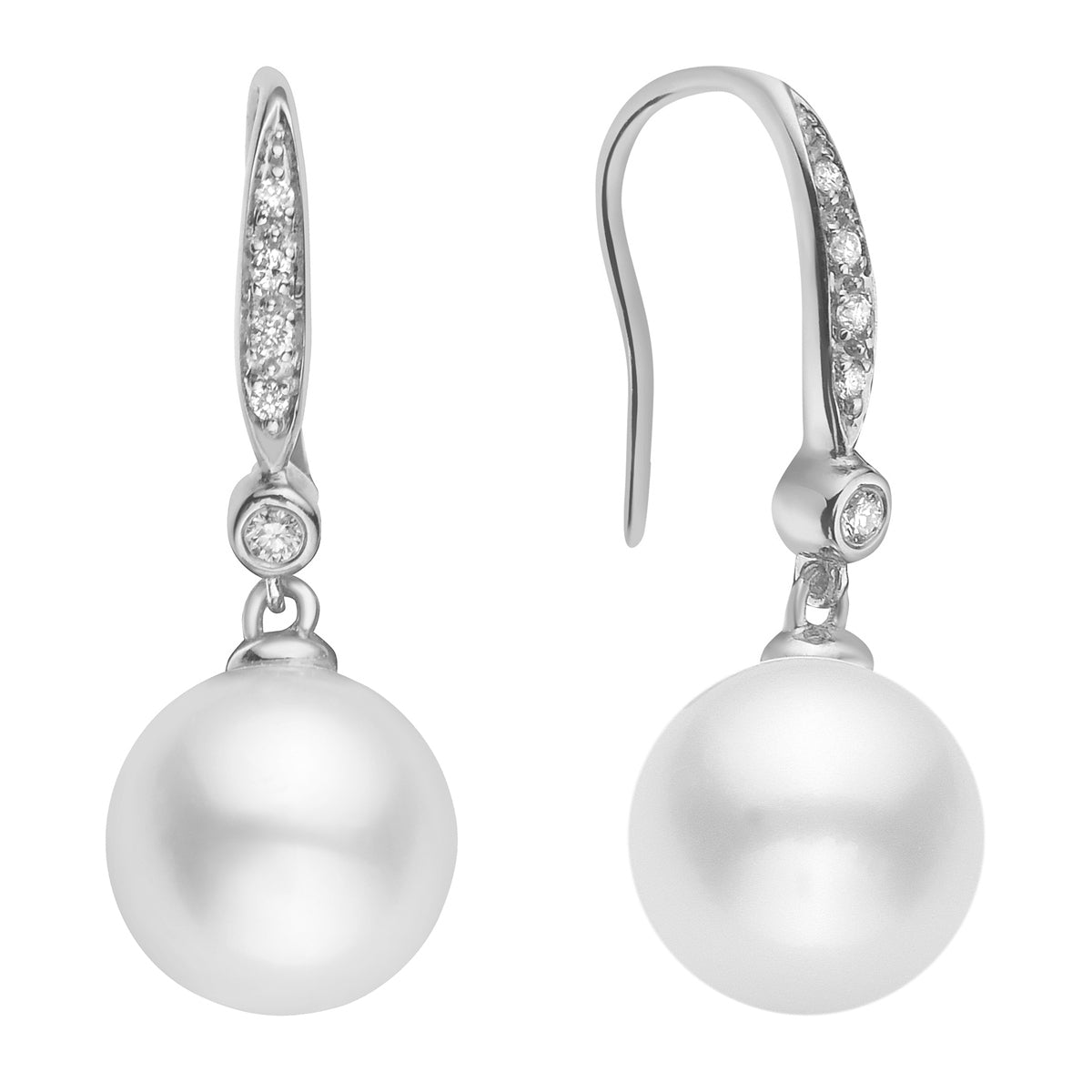 14K White Gold Freshwater Pearl Earrings, 8-9mm, 0.06ct