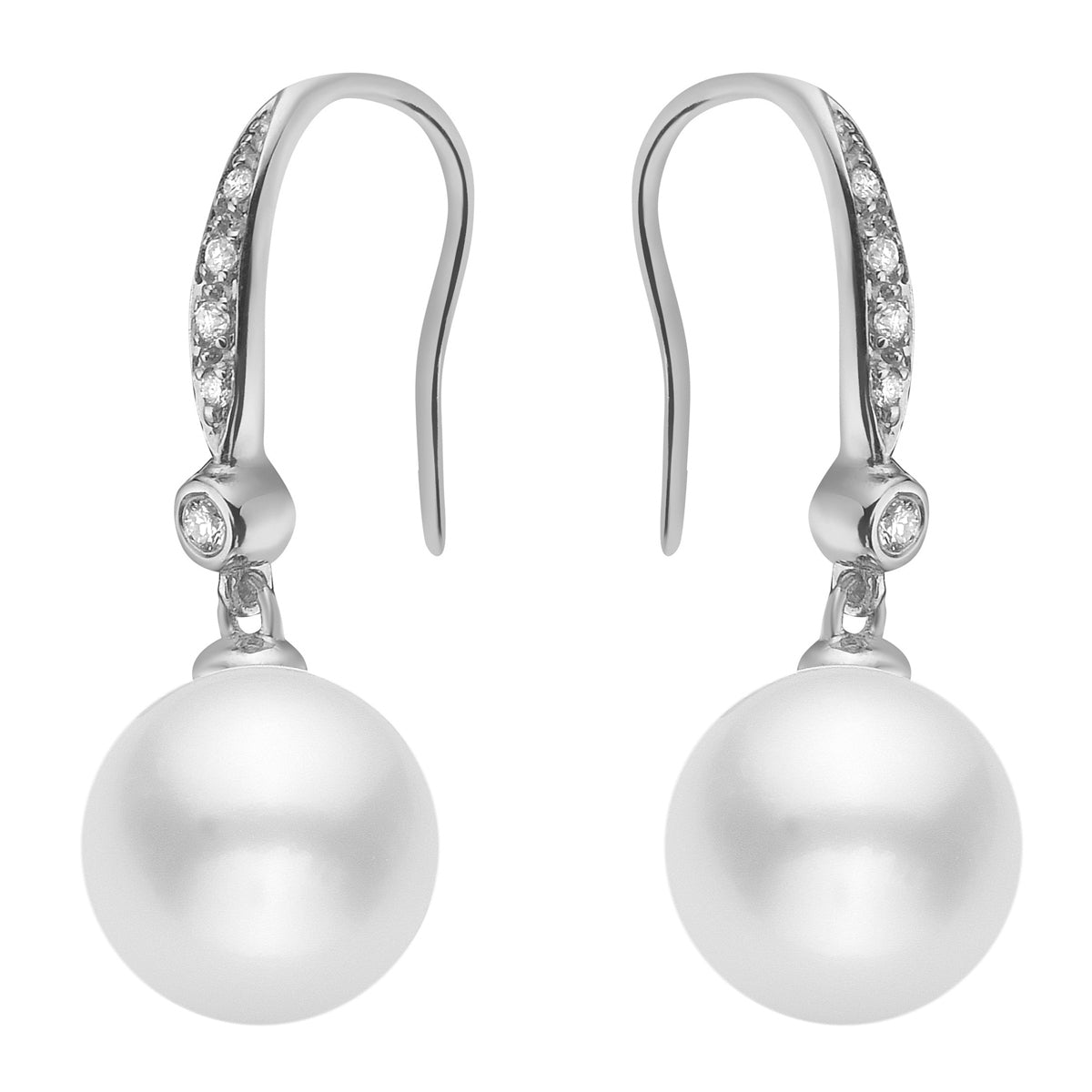 14K White Gold Freshwater Pearl Earrings, 8-9mm, 0.06ct
