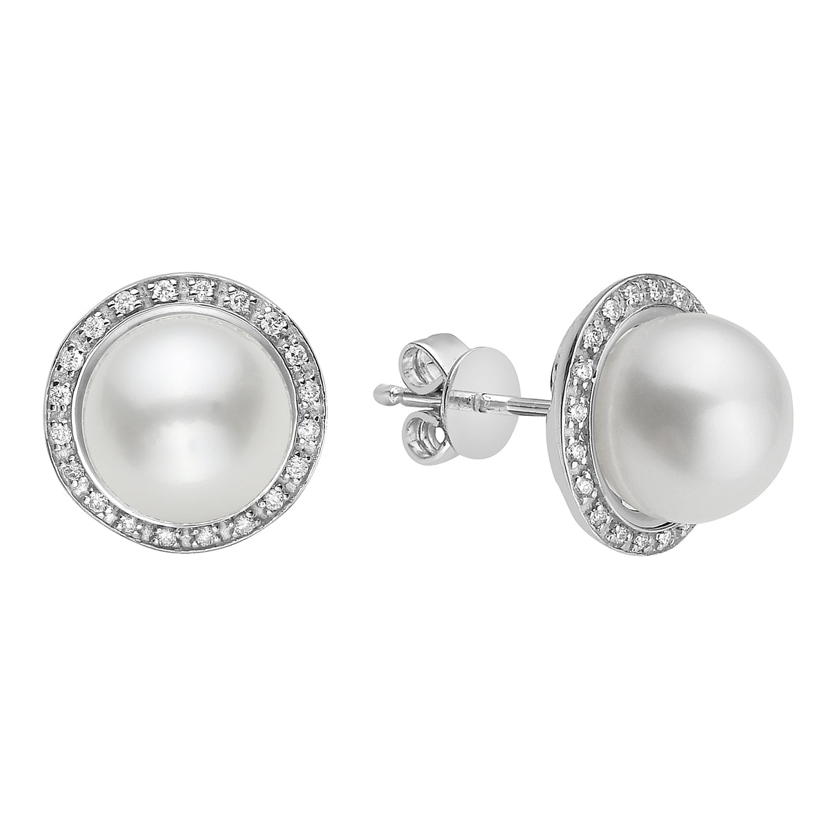 Freshwater Pearl Earring with Diamond Halo, 0.1ct