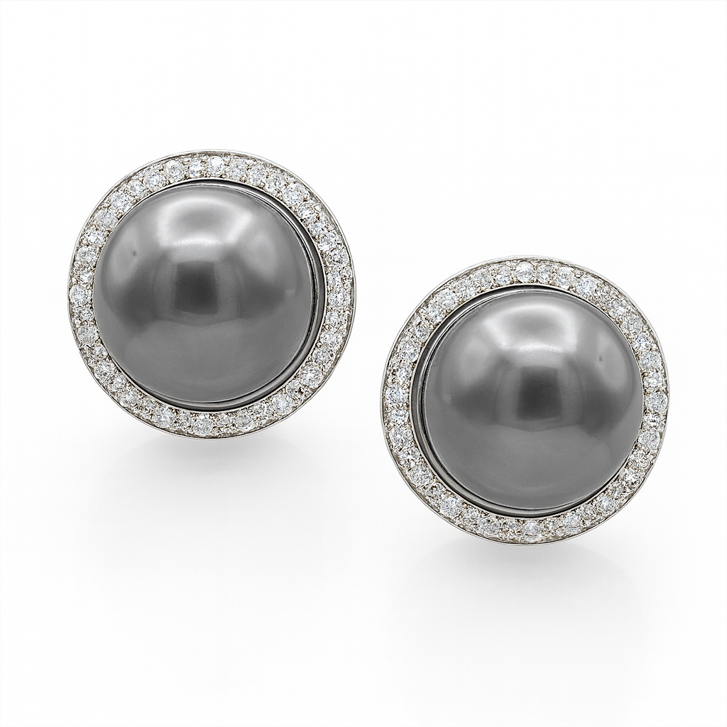 Tahitian Pearl Earring with Diamond Halo, 0.1ct