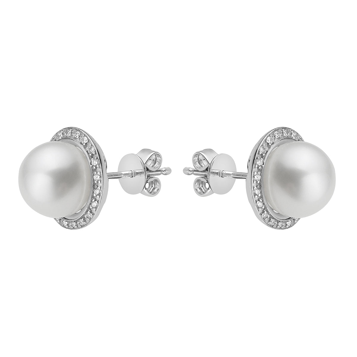 Freshwater Pearl Earring with Diamond Halo, 0.1ct