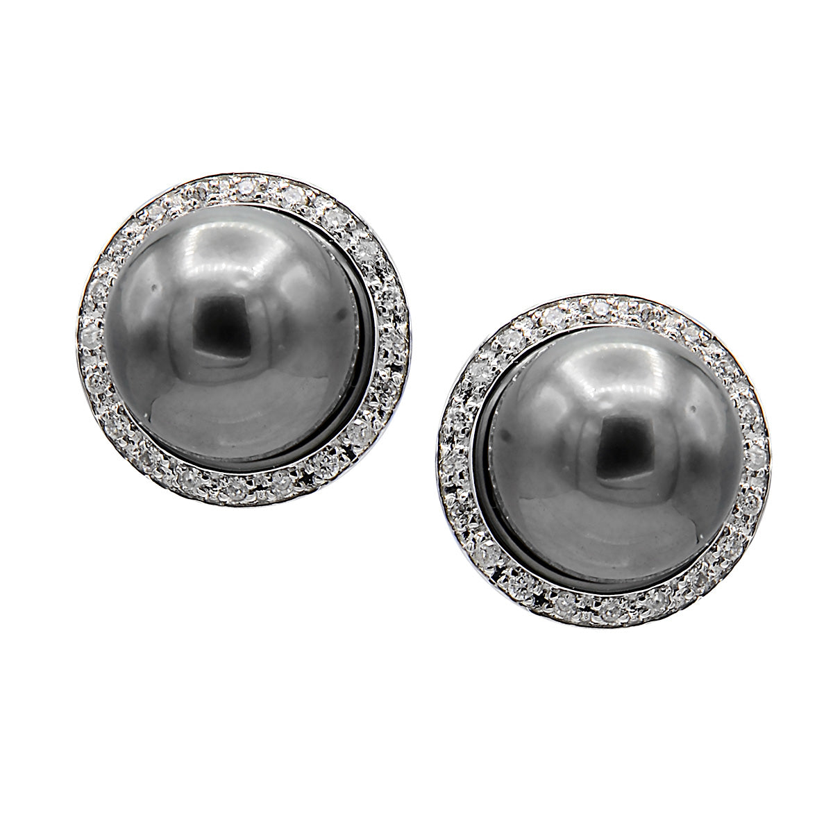 Tahitian Pearl Earring with Diamond Halo, 0.1ct