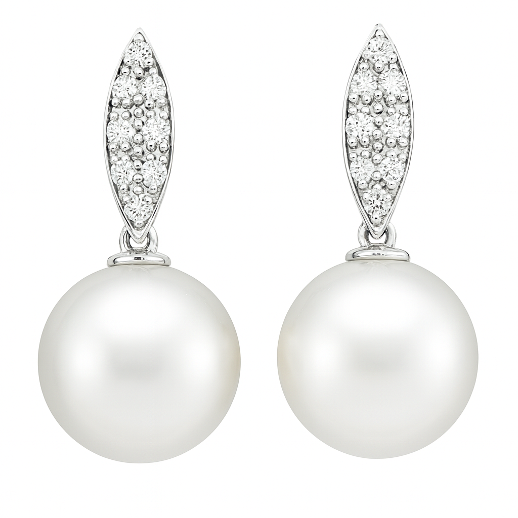 Illusion Marquee Pearl Earrings, 0.22ct