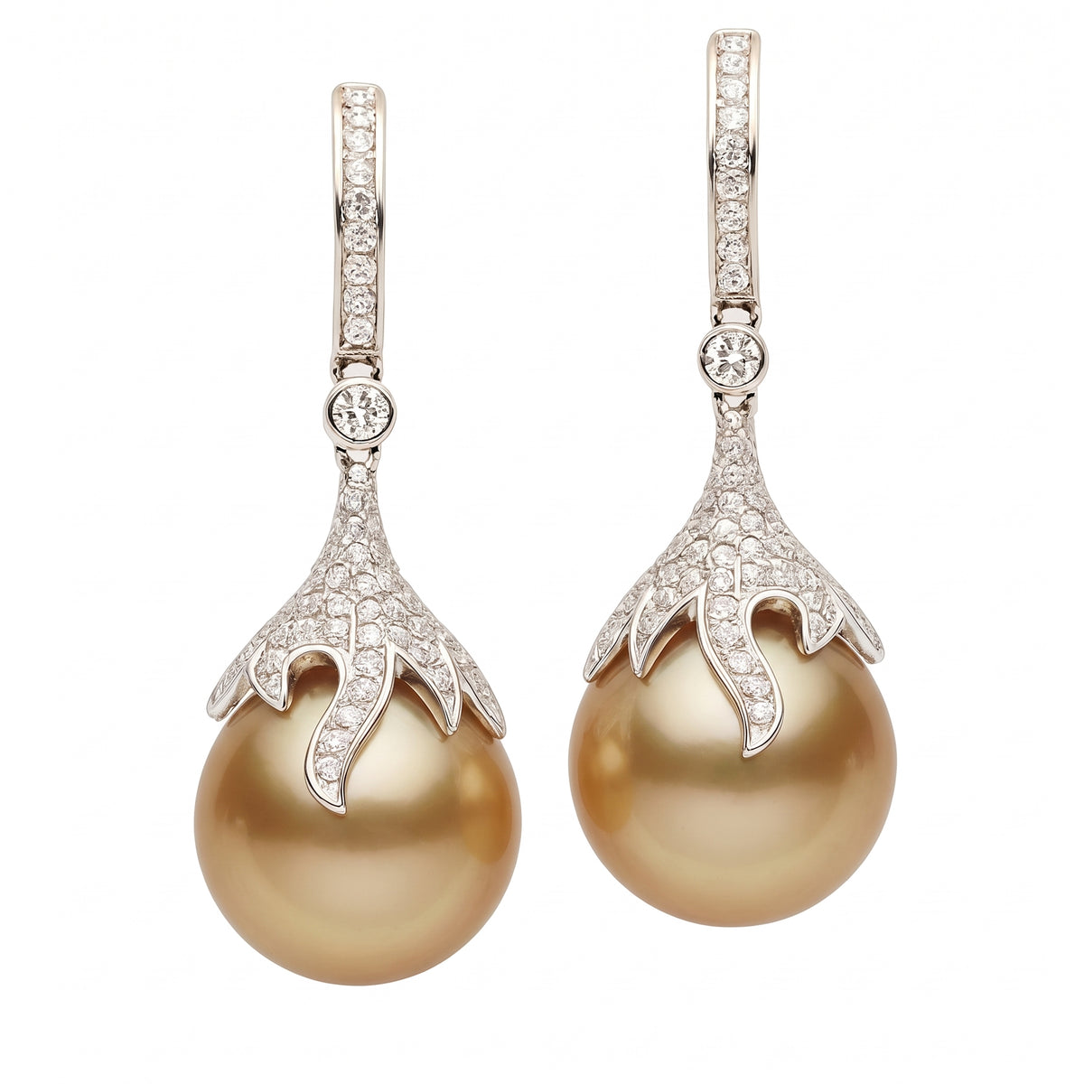 18K White Gold Golden Pearl Earrings