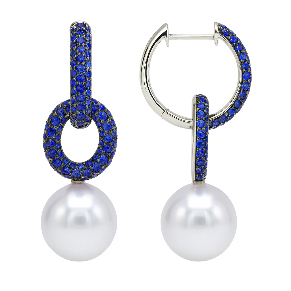 18K White Gold White South Sea Pearl Earrings, 12-13mm, 2.8ct