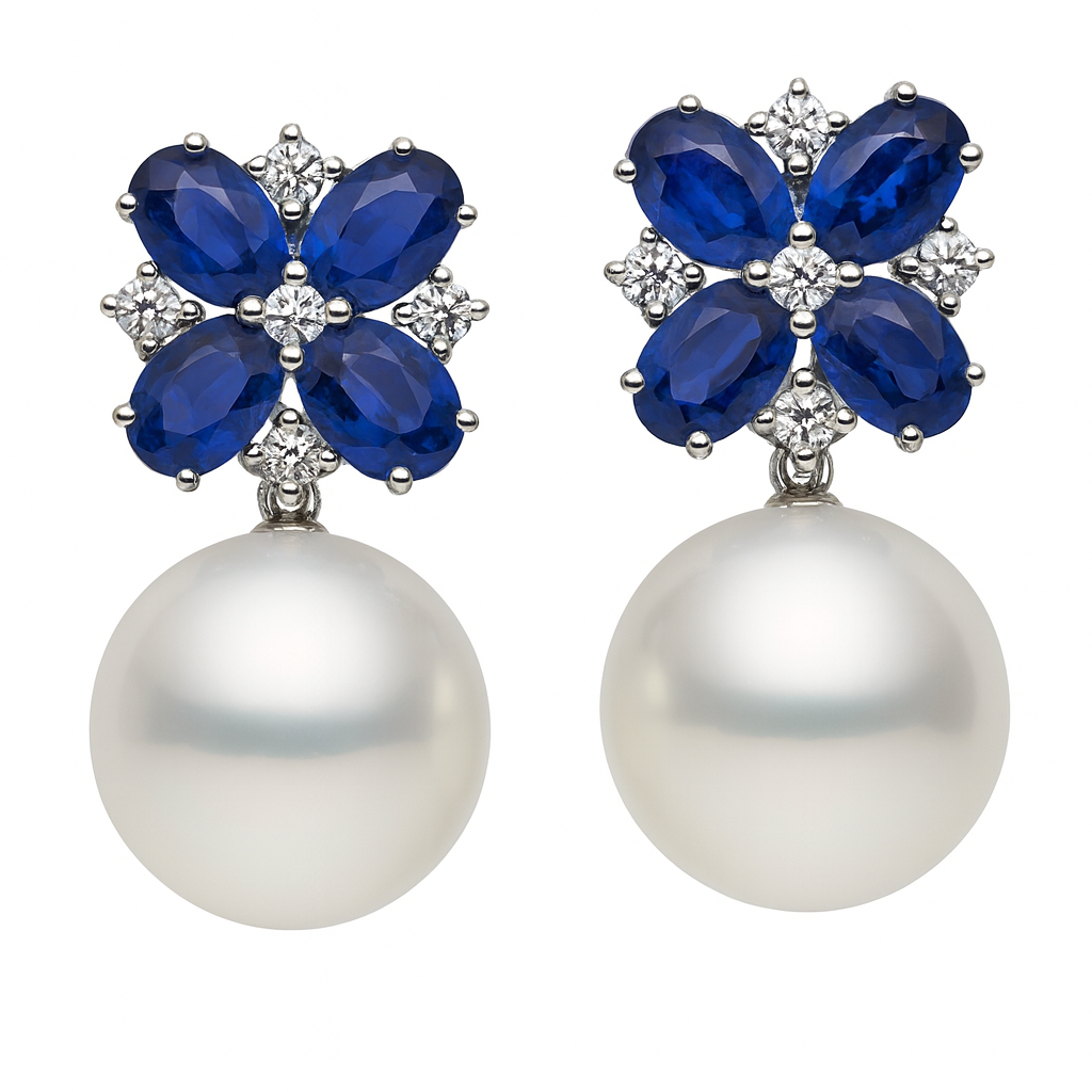 18K White Gold White South Sea Pearl Earrings, 13-14mm, 4.6ct