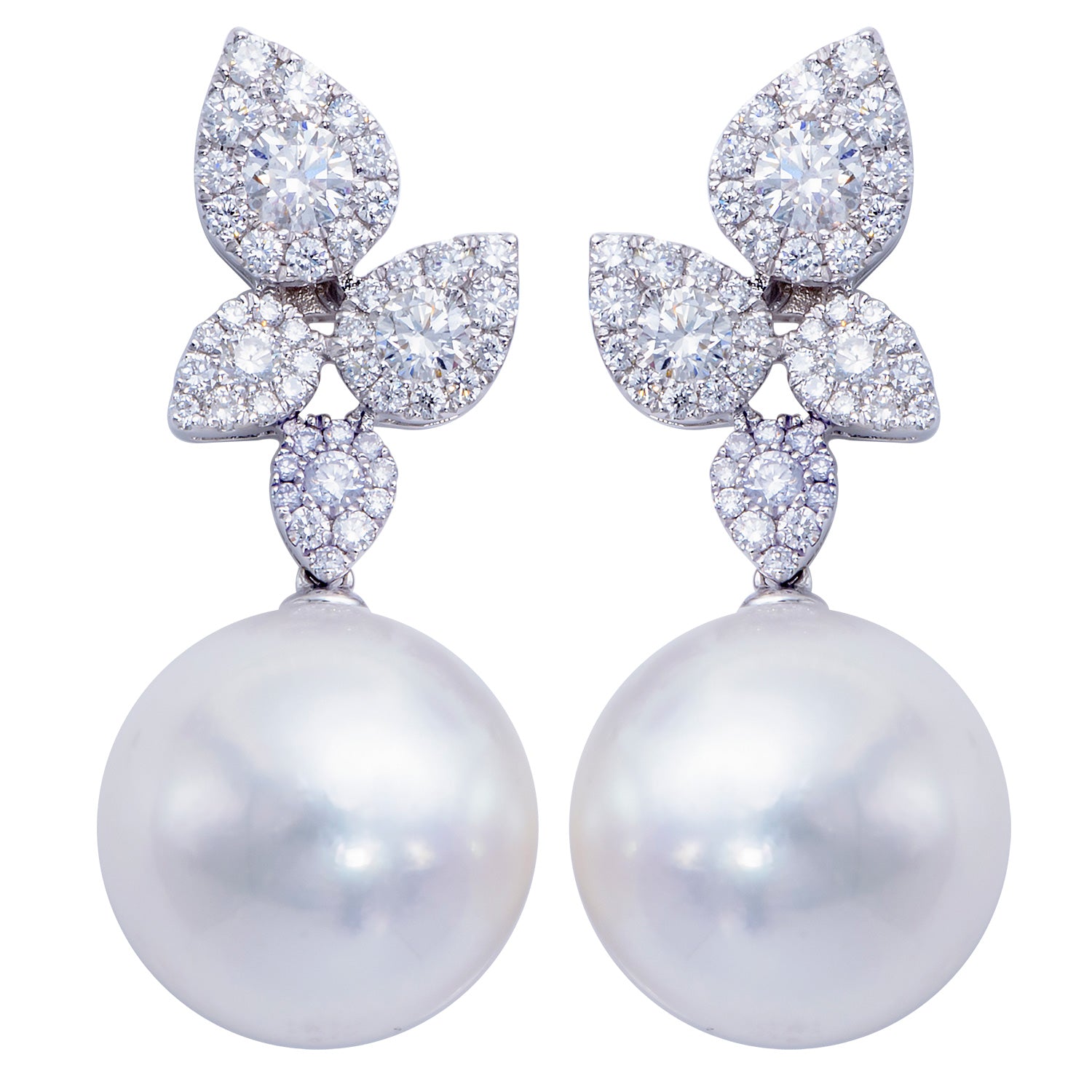 18K White Gold White South Sea Pearl Earrings, 12-13mm, 1.08ct