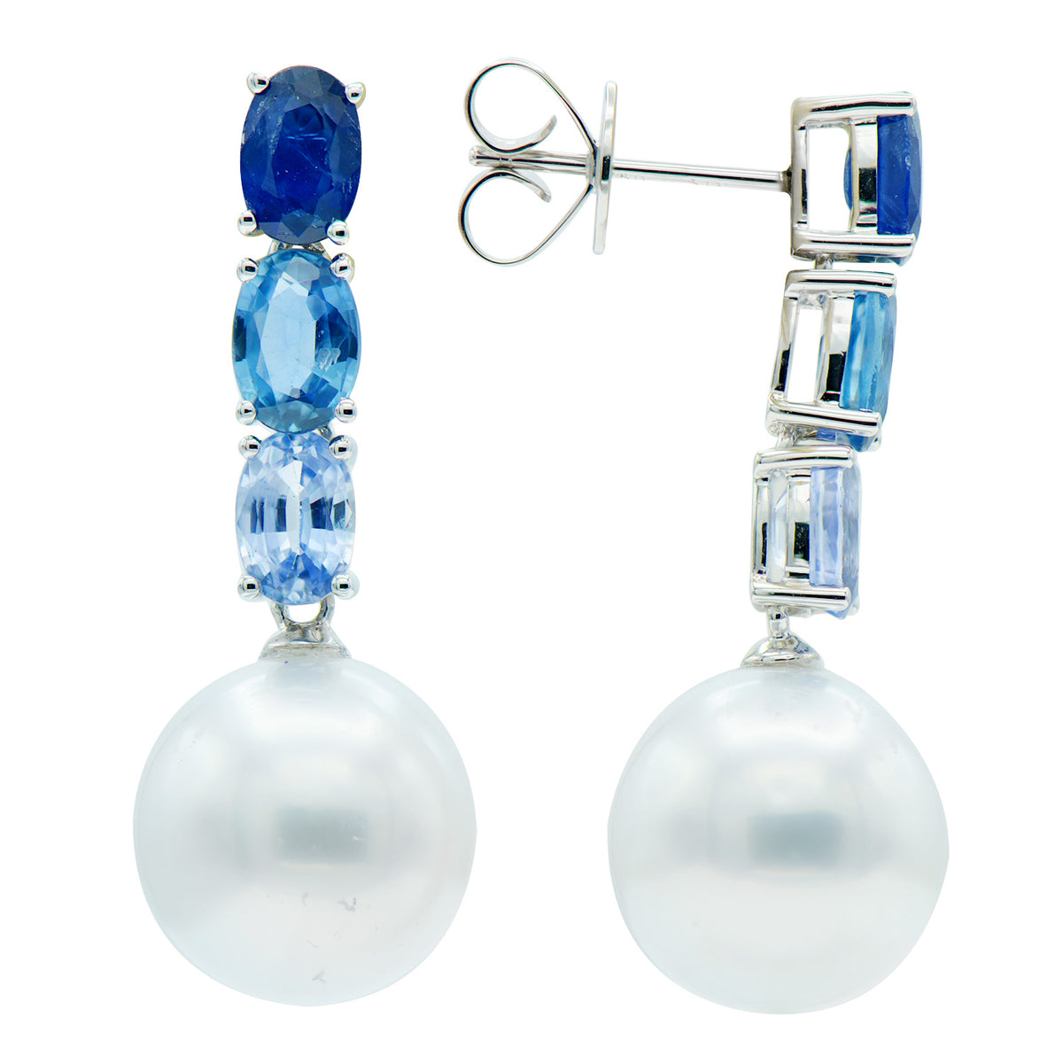 18K White Gold White South Sea Pearl Earrings, 11-12mm, 3ct