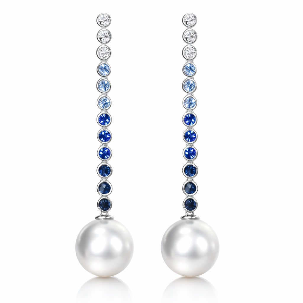 18K White Gold White South Sea Pearl Earrings, 13-14mm, 2.24ct