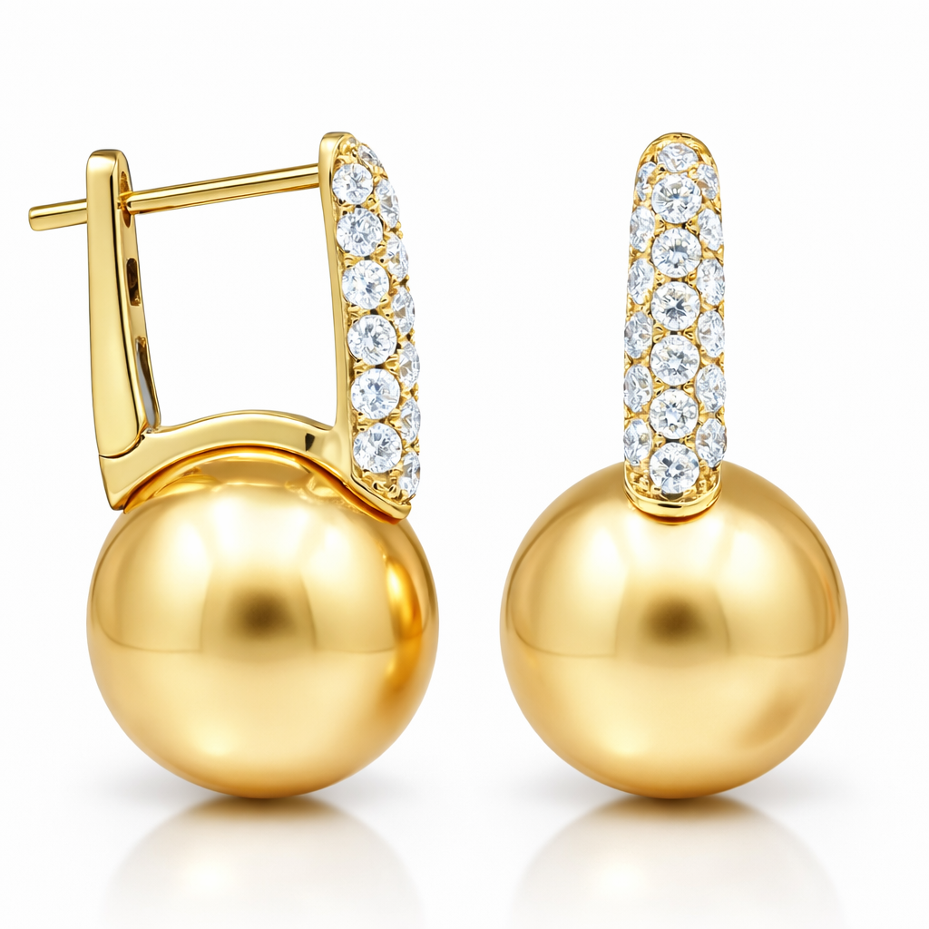 18K Yellow Gold Golden Pearl and Diamond Earrings, 0.59ct