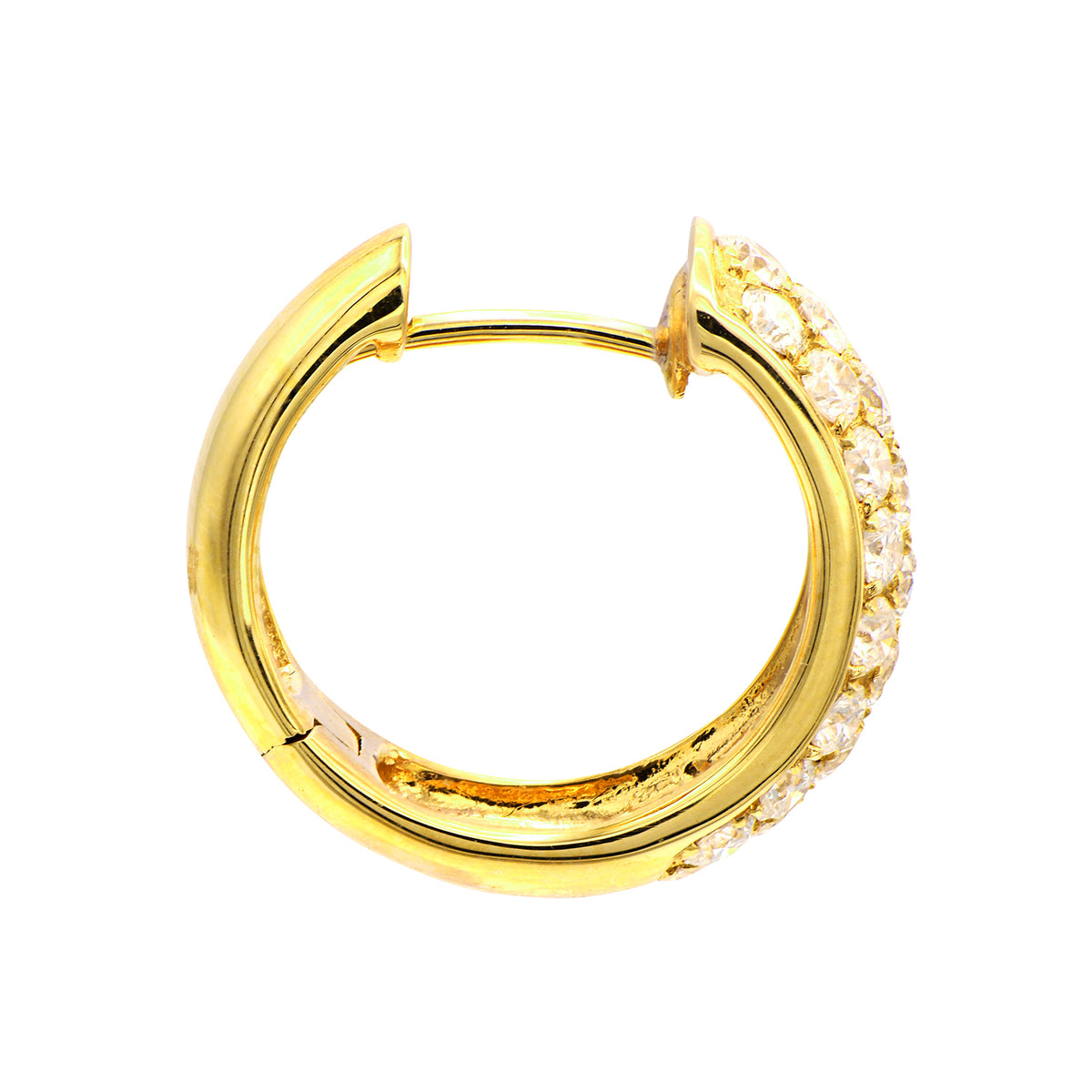 14K Yellow Gold Three Row Diamond Hoops, 1.5ct
