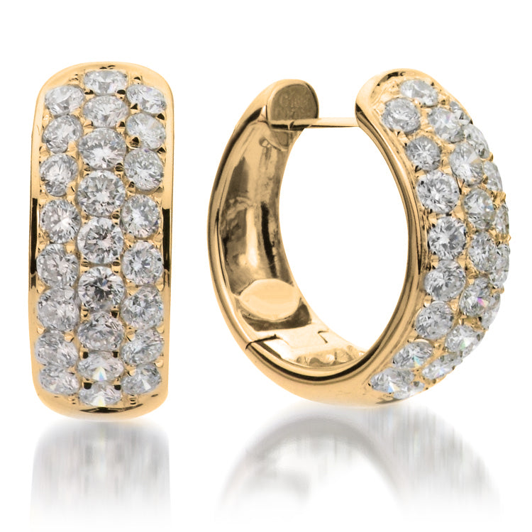 14K Yellow Gold Three Row Diamond Hoops
